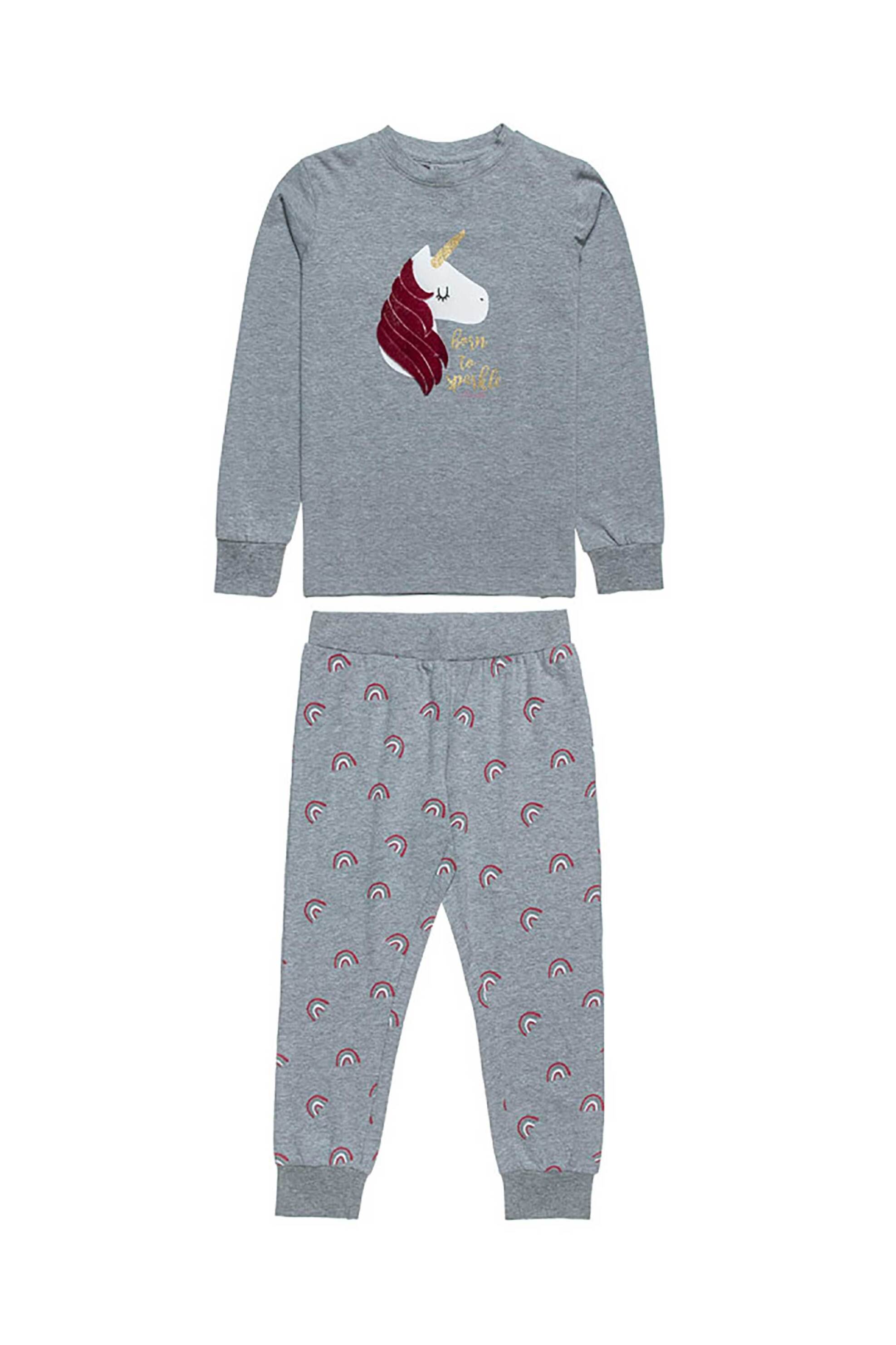 Alouette παιδική πιτζάμα μονόκερος με ανάγλυφο σχέδιο (6-14 ετών) - 00991014 Γκρι