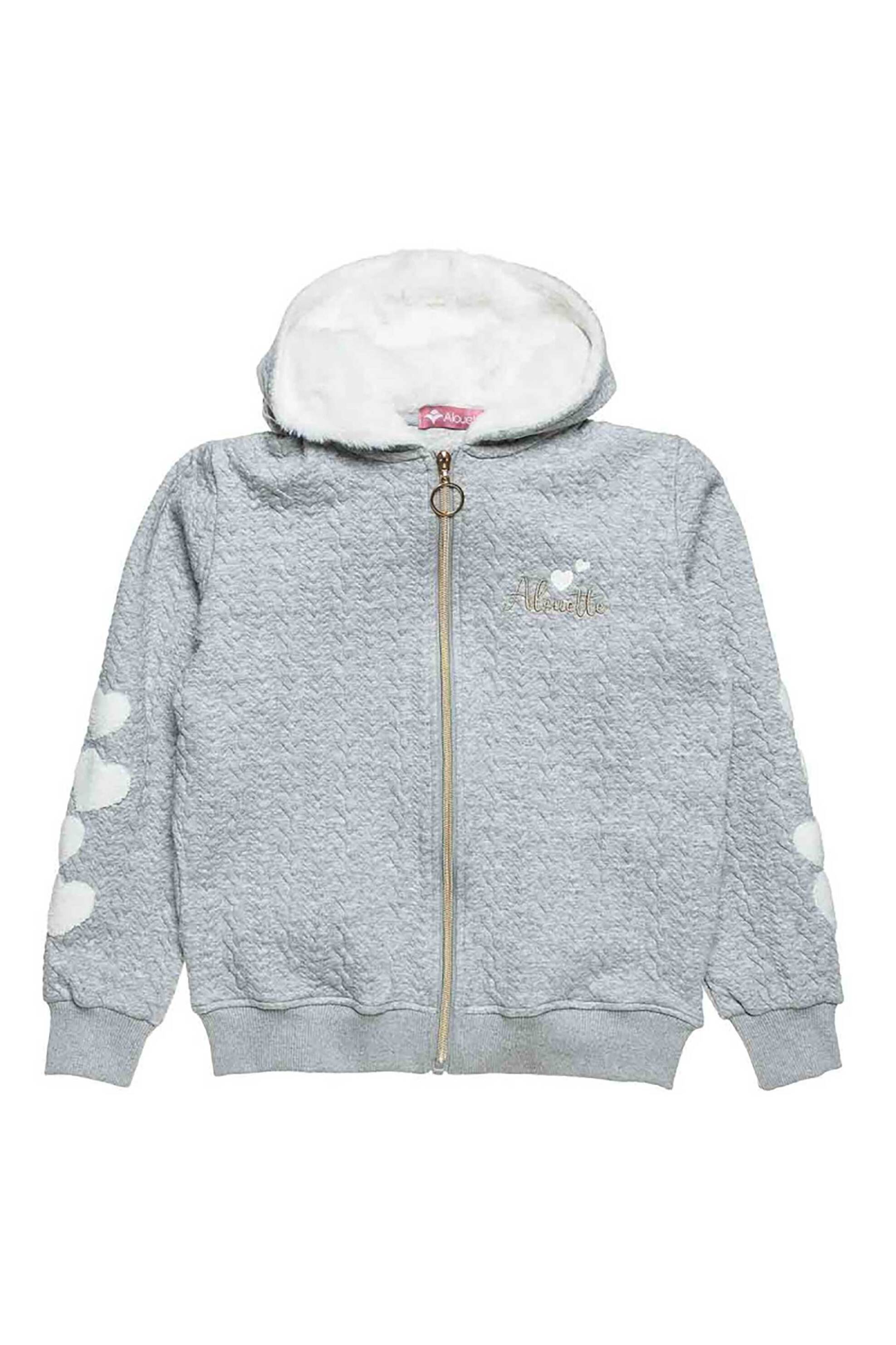 Alouette παιδική ζακέτα φούτερ με γούνινη κουκούλα (6-16 ετών) - 00961690 Γκρι