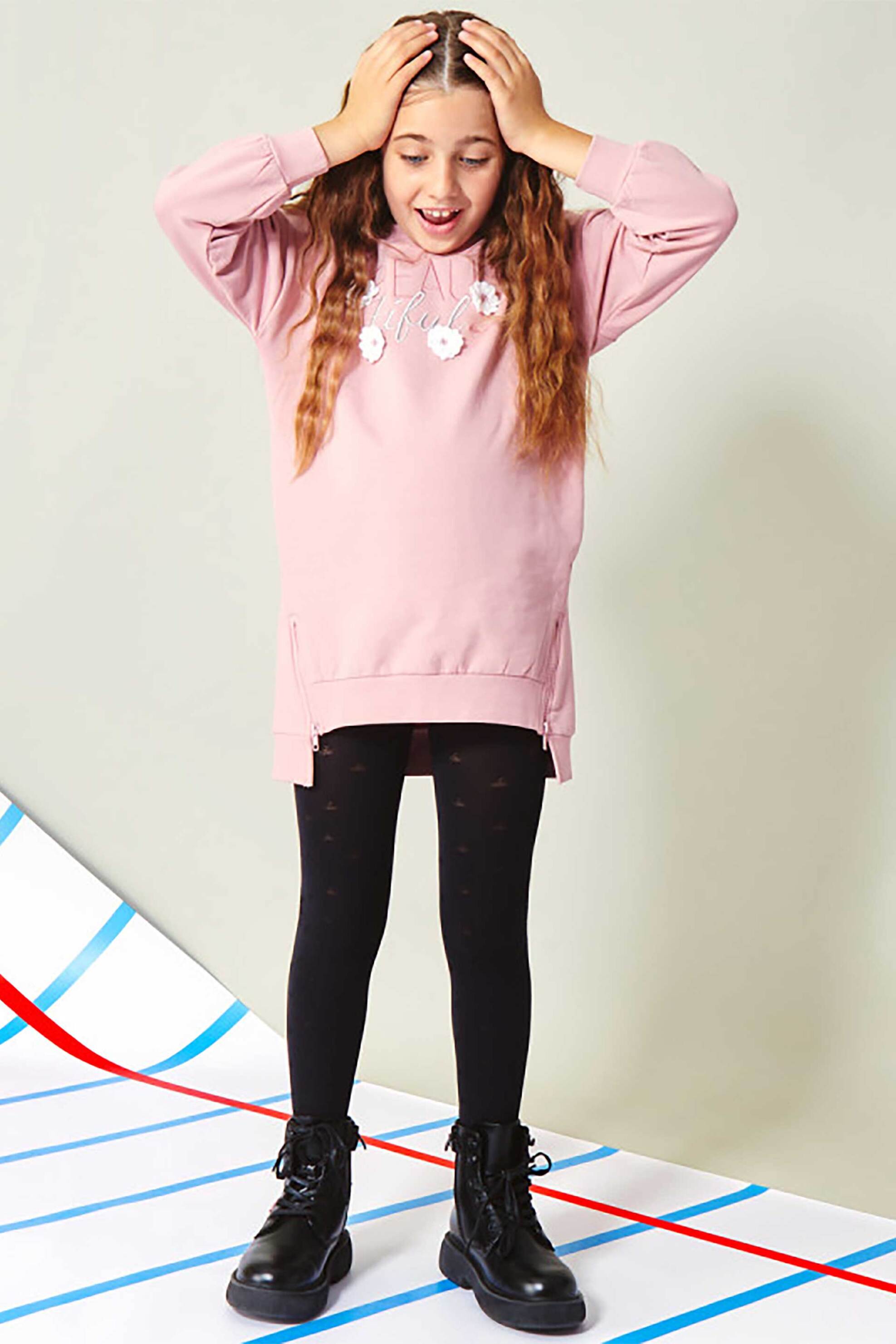 Alouette παιδικό φόρεμα φούτερ με πλεκτά λουλούδια (6-14 ετών) - 00942127 Ροζ