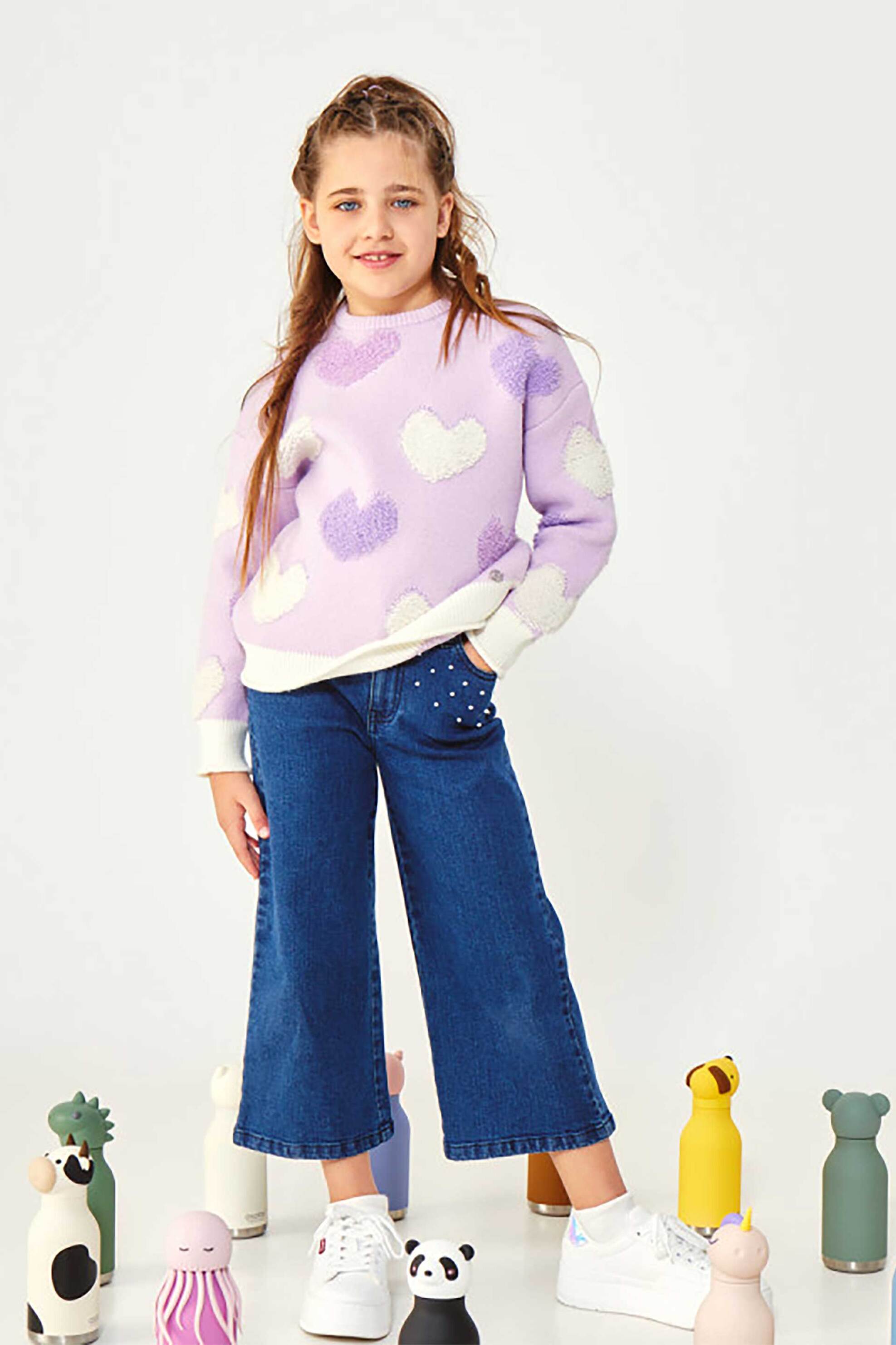 Alouette παιδικό παντελόνι τζιν με πέρλες Wide Leg (6-14 ετών) - 00913594 Μπλε Σκούρο