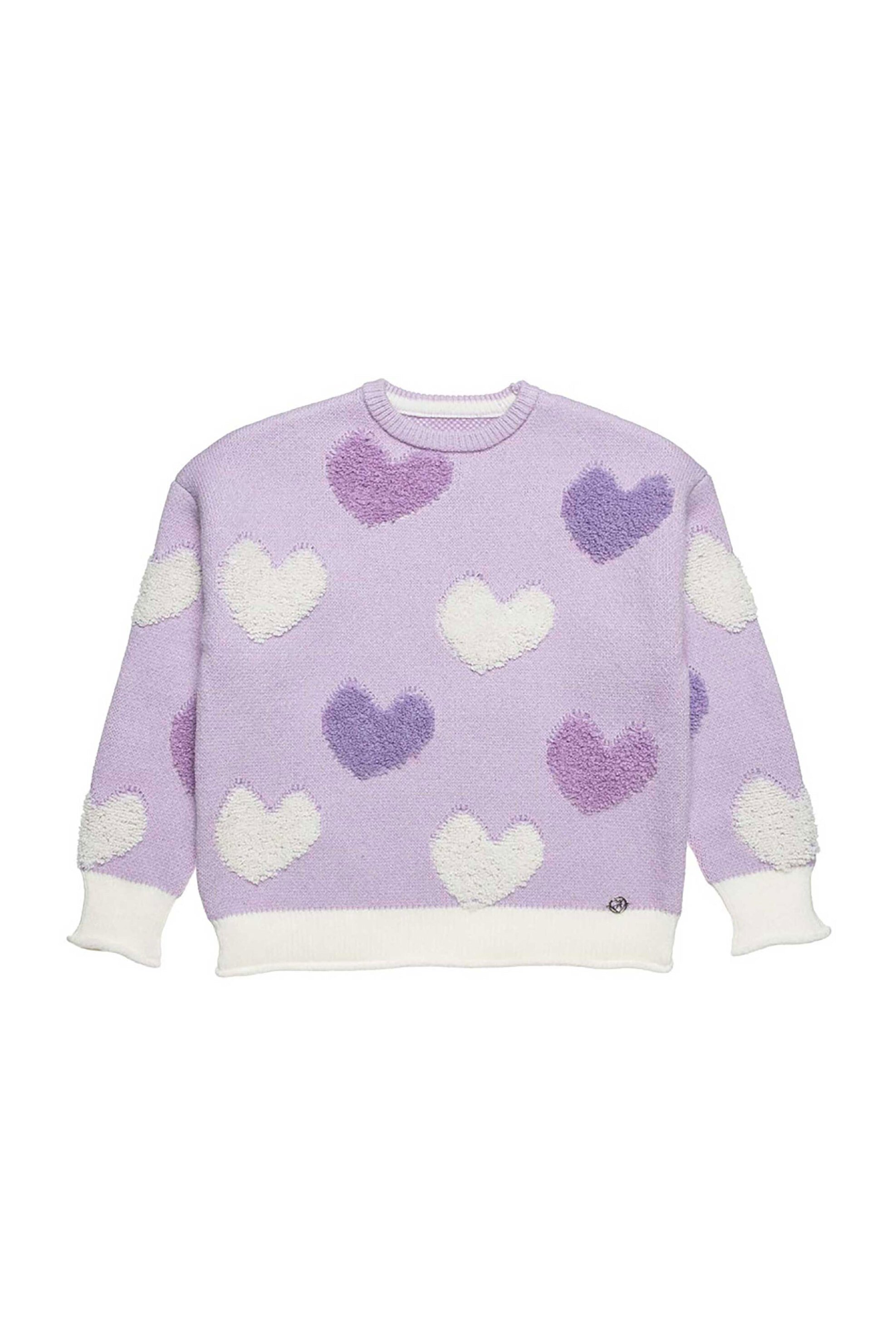 ALOUETTE Alouette παιδικό πουλόβερ με ανάγλυφες καρδιές (12 μηνών - 5 ετών) - 00221641 Λιλά