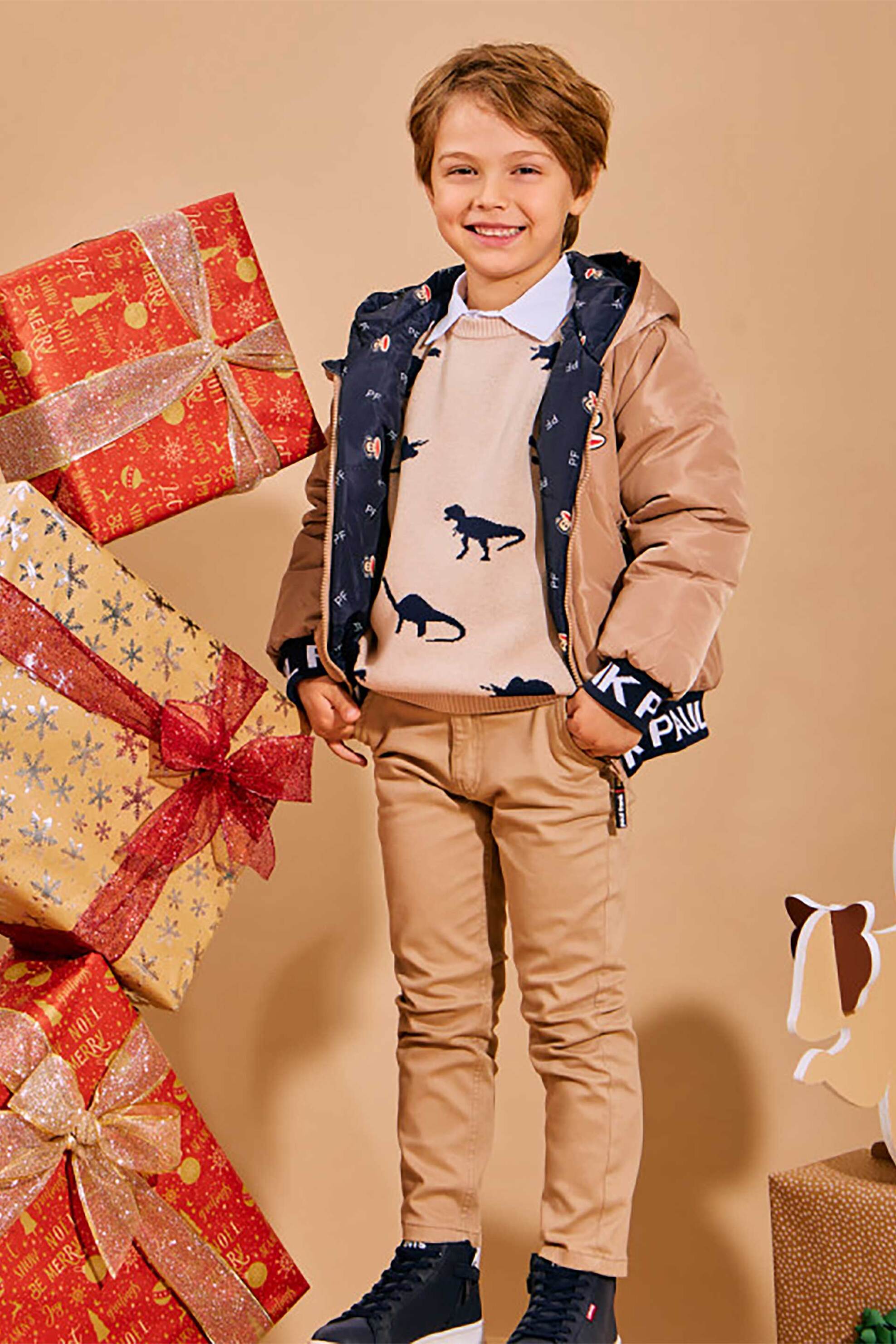 Alouette παιδικό πουλόβερ με μοτίβο δεινόσαυρους (12 μηνών - 5 ετών) - 00221647 Μπεζ