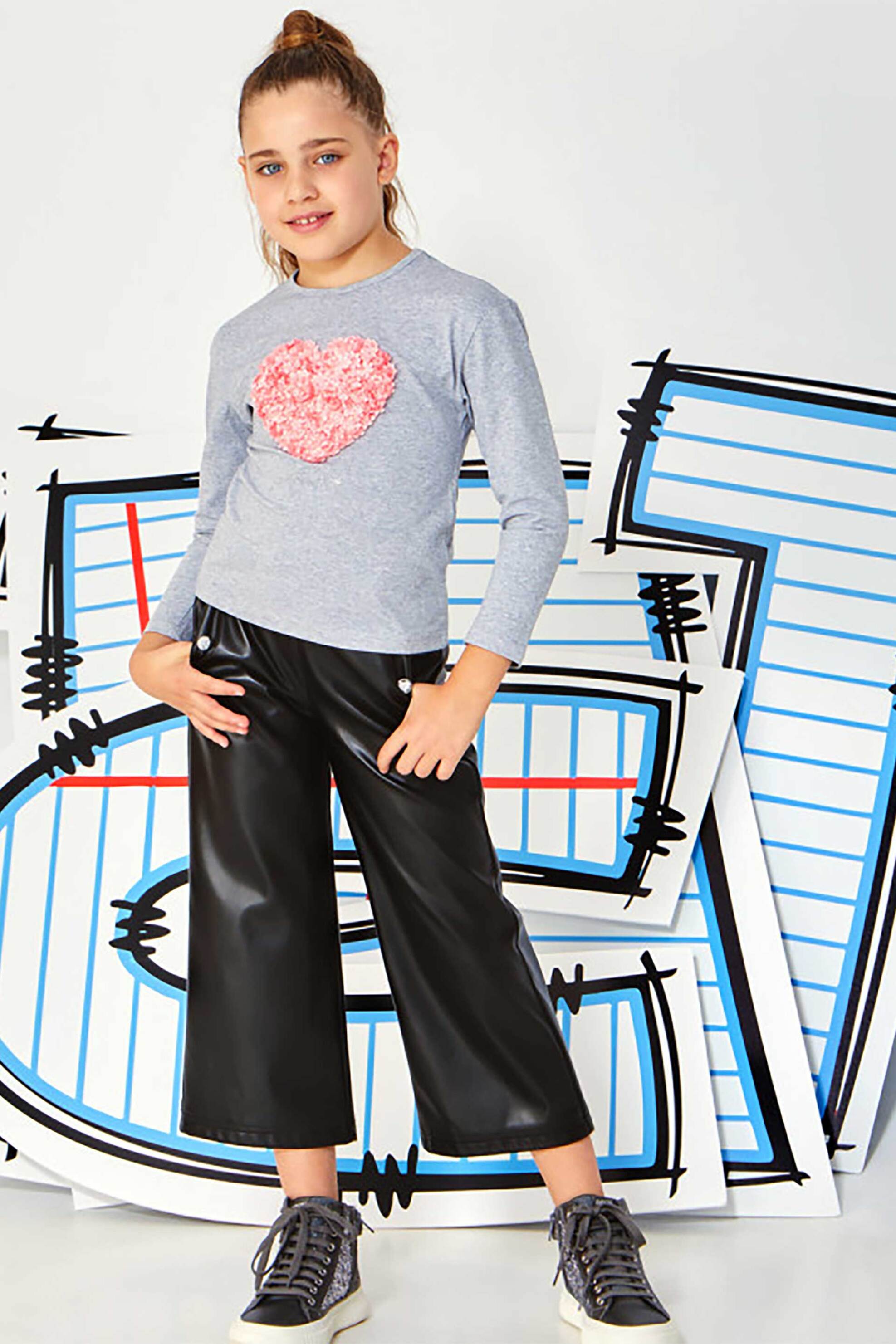 Alouette παιδικό κολάν με faux δέρμα με κουμπιά (6-16 ετών) - 00913592 Μαύρο