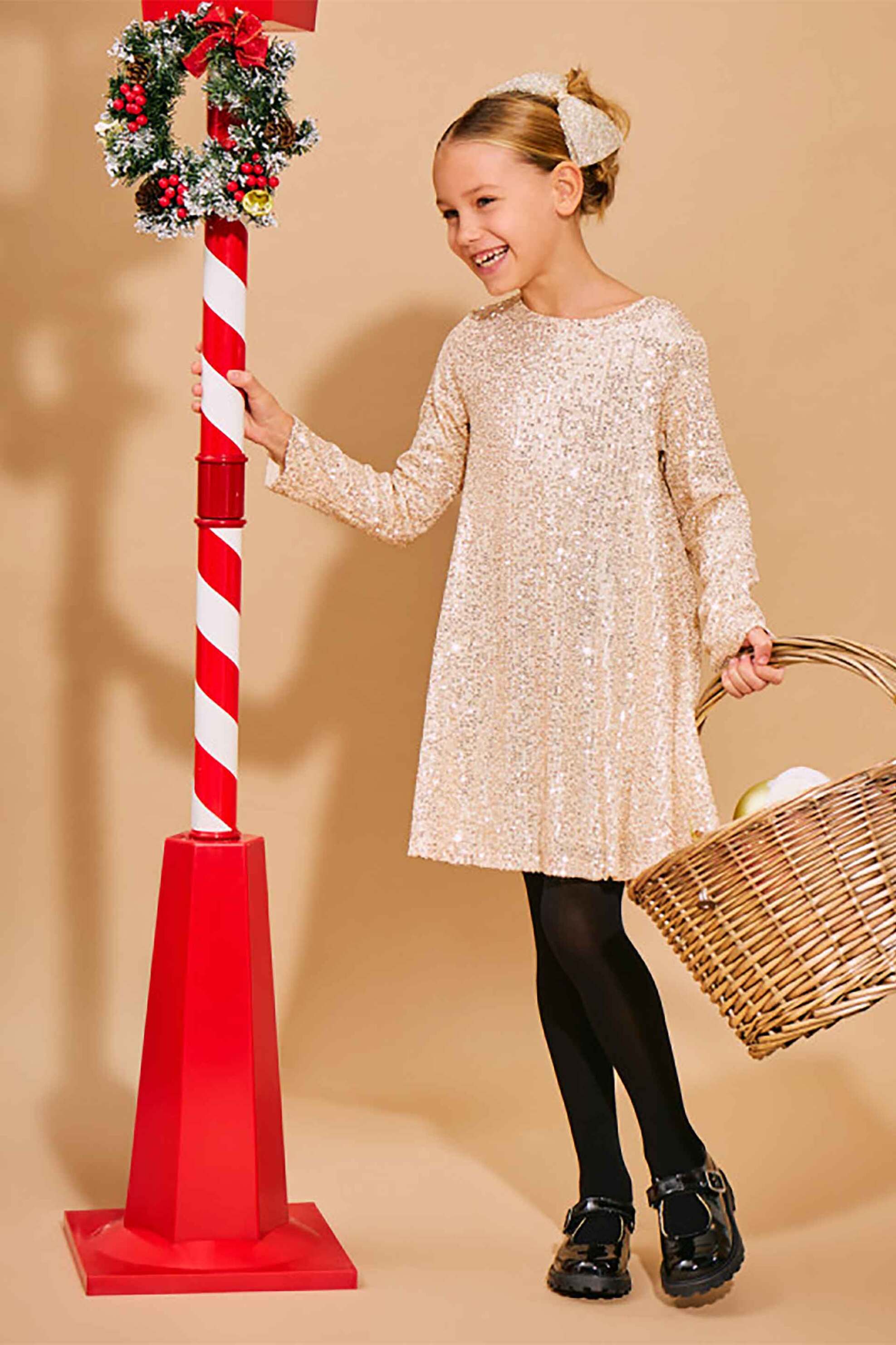 Alouette παιδικό φόρεμα με παγιέτες (6-14 ετών) - 00942134 Χρυσό