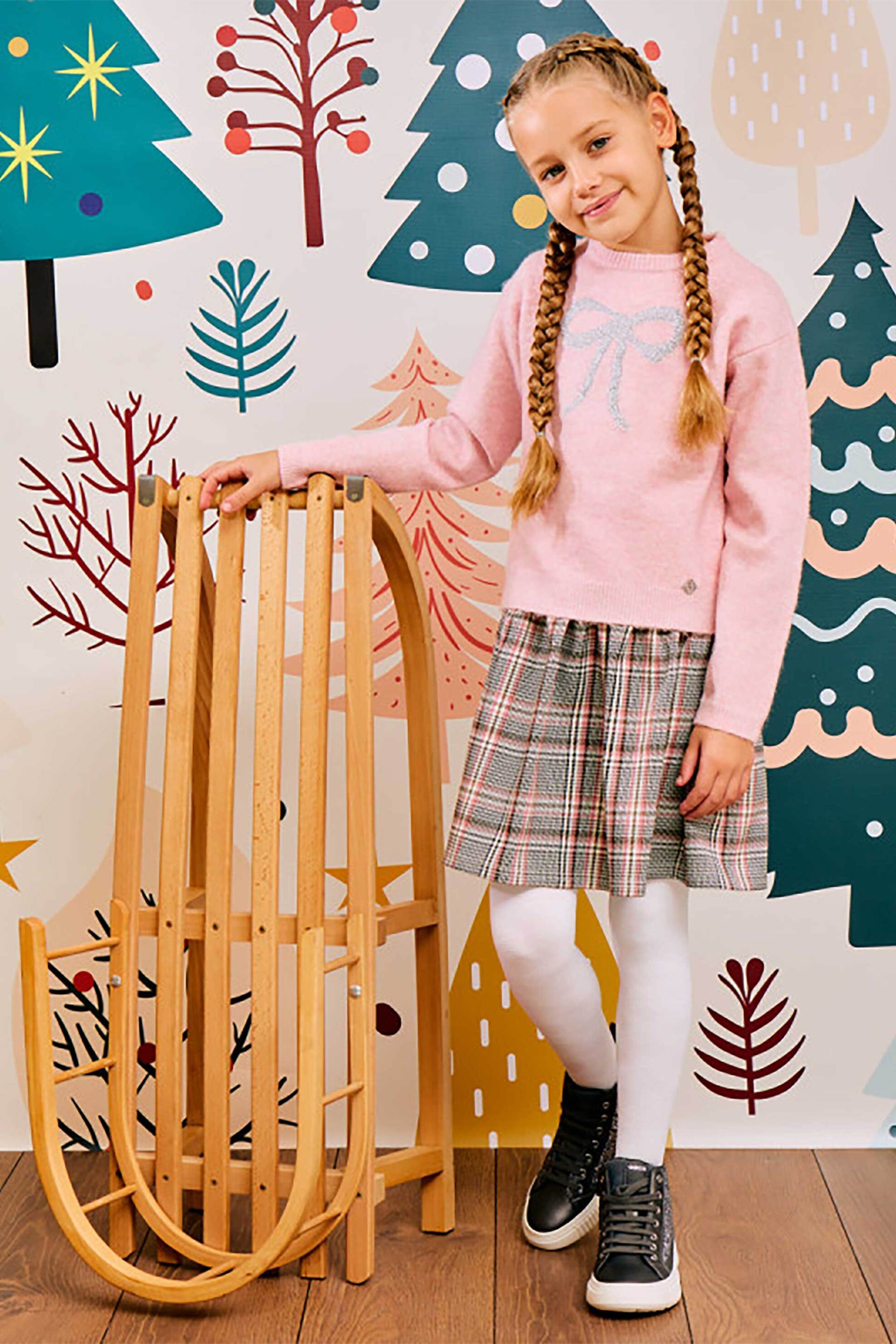 Alouette παιδικό φόρεμα καρό με πουλόβερ (6-14 ετών) - 00942137 Ροζ