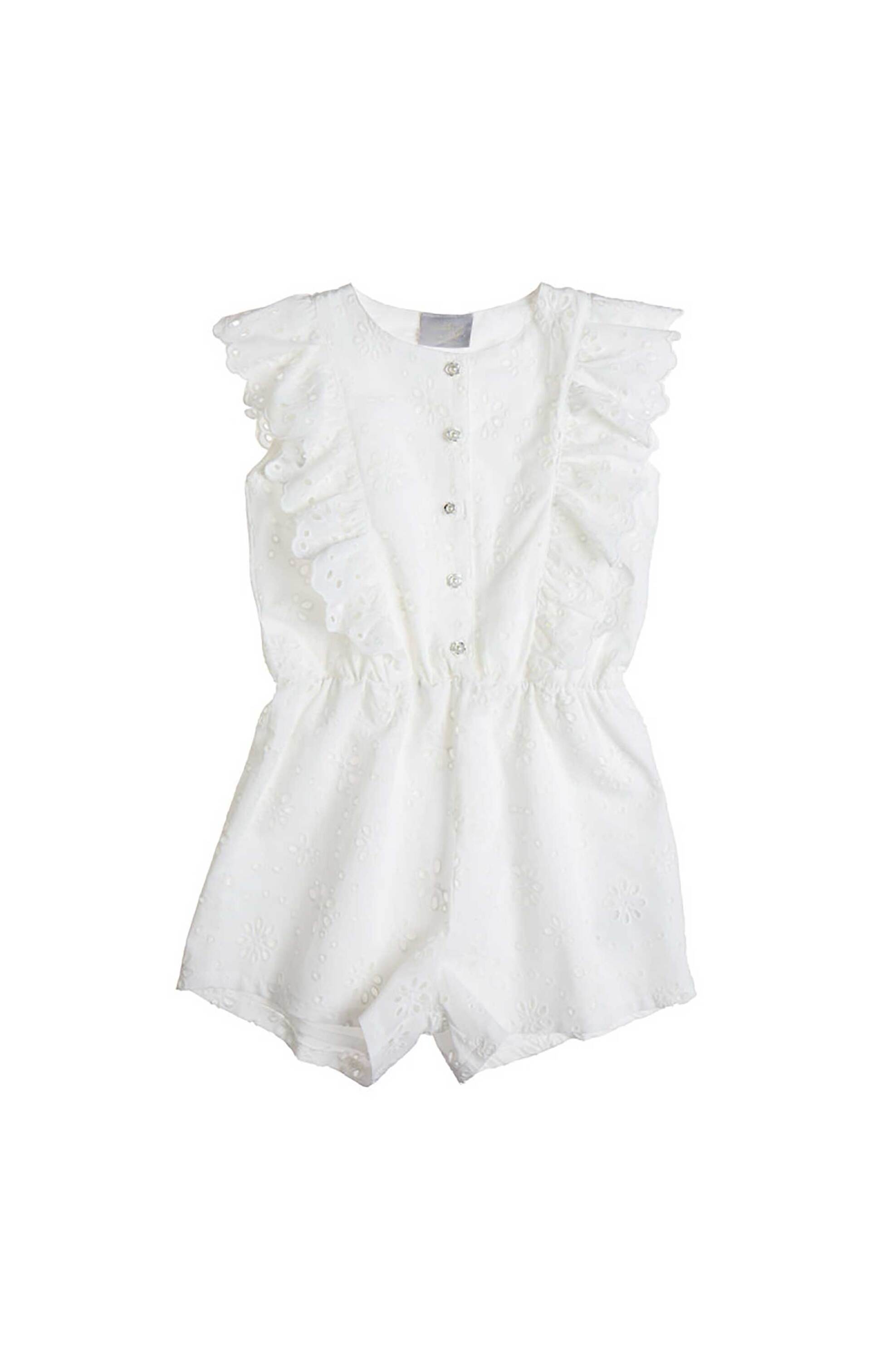 Alouette παιδική ολόσωμη φόρμα σορτς με διάτρητα κεντήματα (12 μηνών-5 ετών) - 00212450 Λευκό