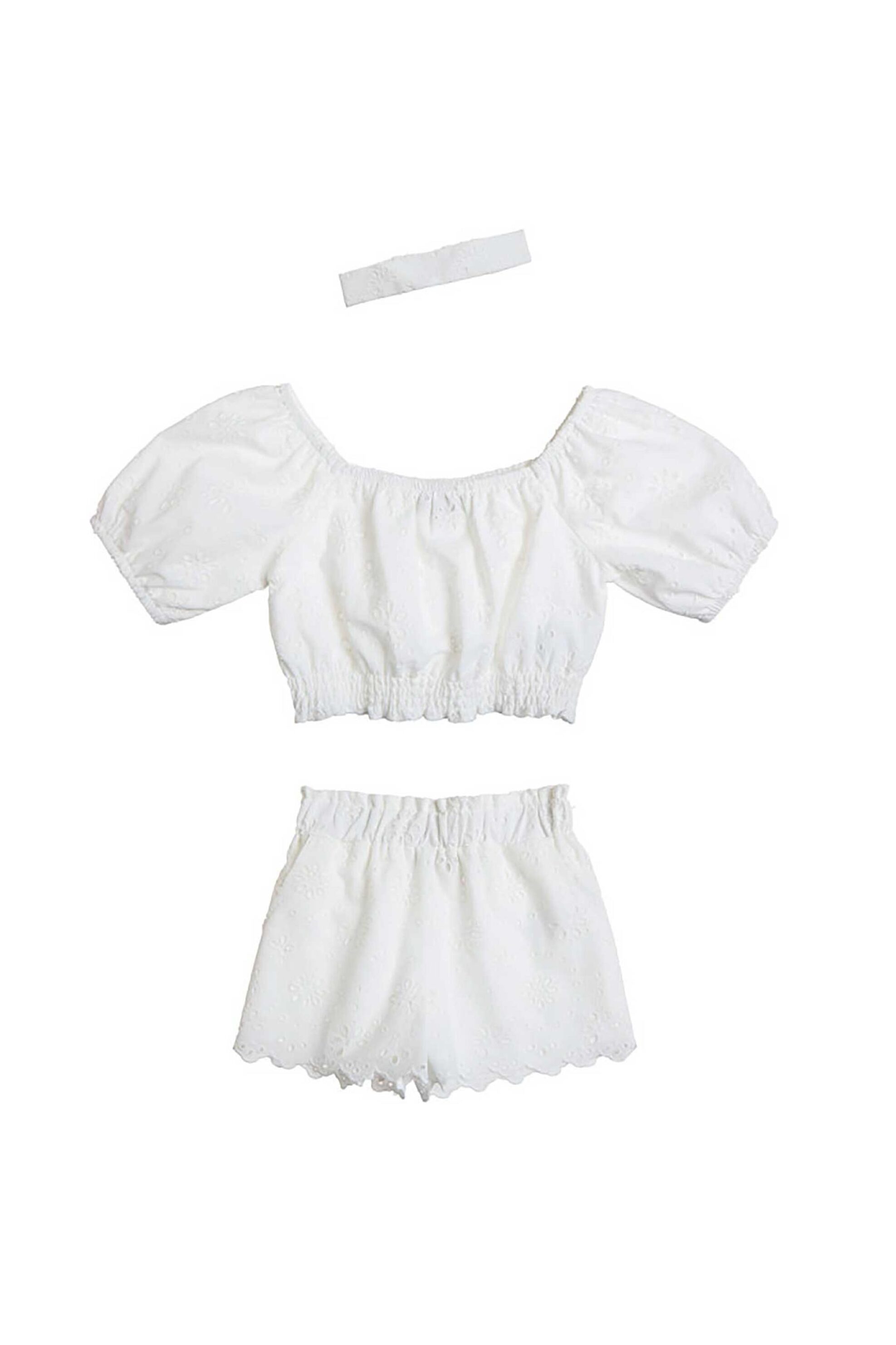 Alouette παιδικό σετ φόρεμα, σορτς και κορδέλα με διάτρητα κεντήματα (3 τεμάχια) - 00270800 Λευκό