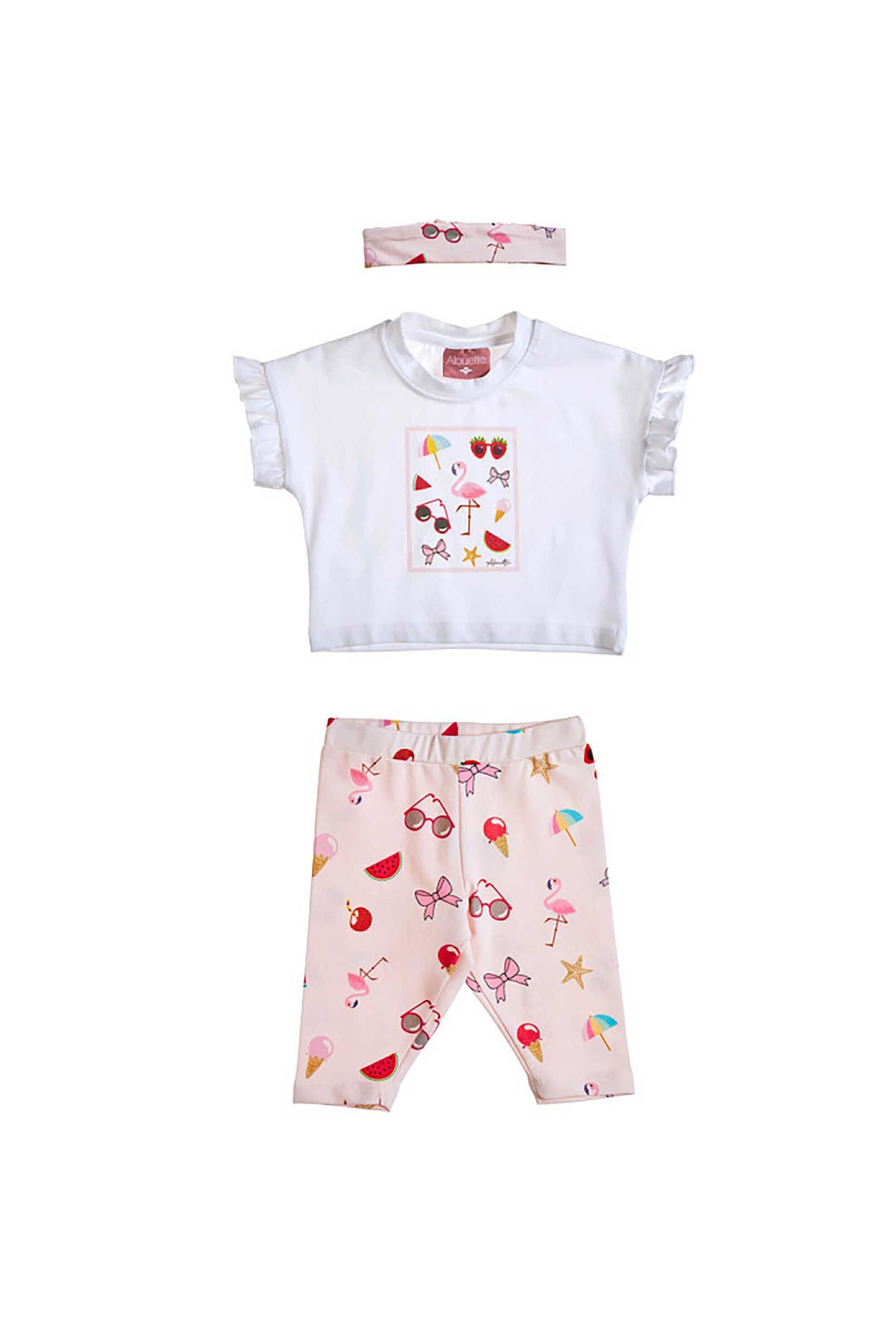 Alouette βρεφικό σετ crop top με κολάν και κορδέλα μαλλιών (3 τεμάχια) - 00470964 Λευκό