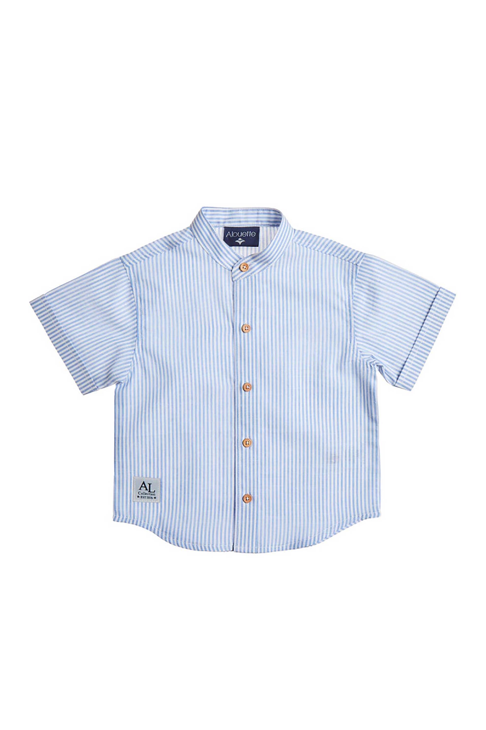 ALOUETTE Alouette παιδικό πουκάμισο με ριγέ σχέδιο και μάο γιακά (12 μηνών-5 ετών) - 00251636 Μπλε