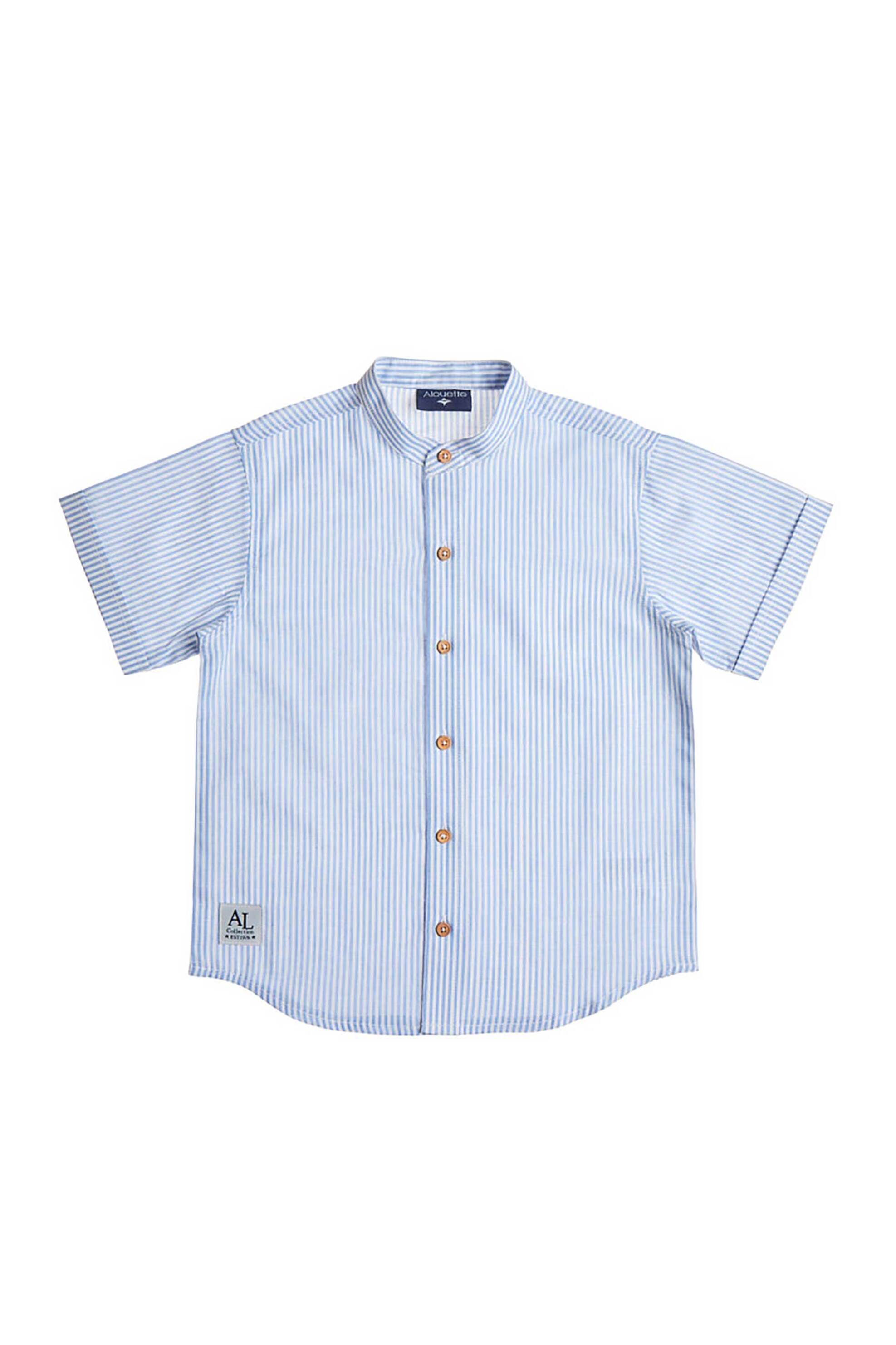 Alouette παιδικό πουκάμισο με ριγέ σχέδιο και μάο γιακά (6-14 ετών) - 00953012 Μπλε