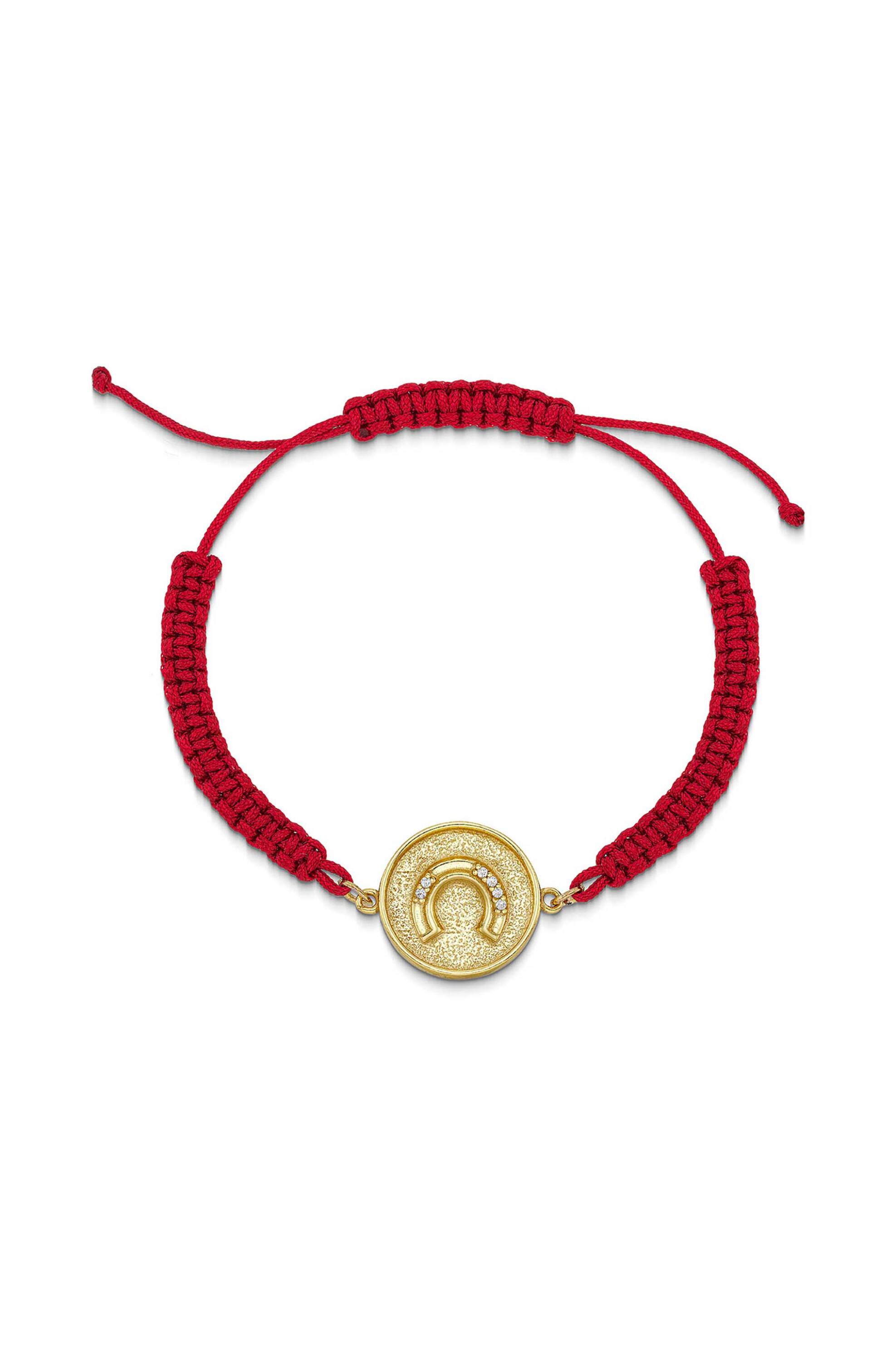 Li - LA - LO Li-LA-LO γυναικείο βραχιόλι Horseshoe coin από επιχρυσωμένο ασήμι 925° με ζιργκόν σε κόκκινο μακραμέ - GUR000331 2025