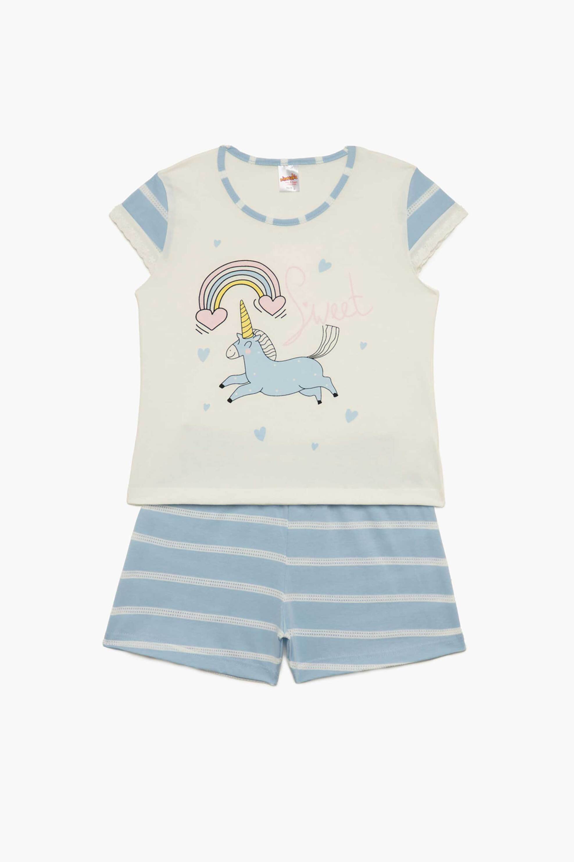 MINERVA Minerva παιδική πιτζάμα για κορίτσια "Unicorn Stripes" - 90-62355-003-002 Εκρού