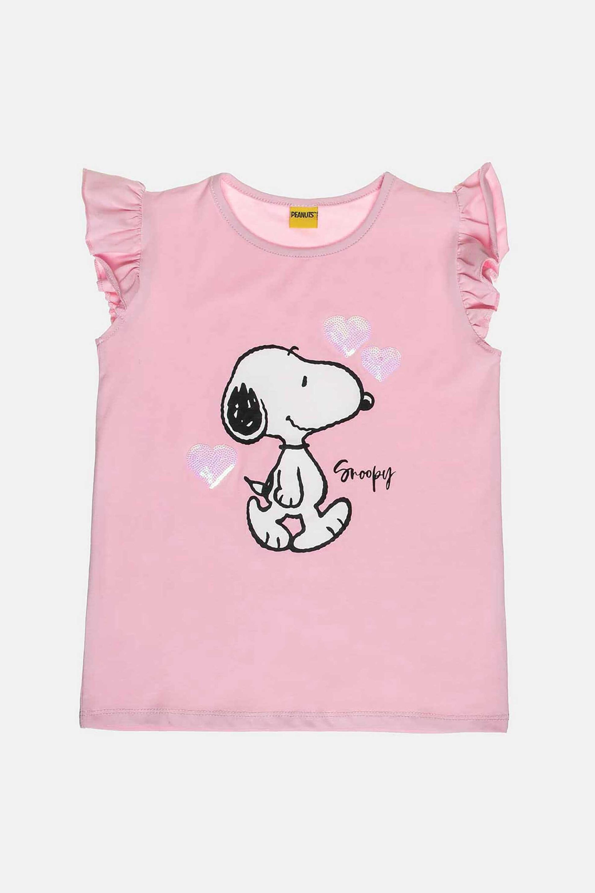 Παιδικά Ρούχα, Παπούτσια & Παιχνίδια > Παιδικά Ρούχα & Αξεσουάρ για Κορίτσια > Παιδικές Μπλούζες για Κορίτσια > Παιδικά T-Shirts για Κορίτσια Alouette παιδική αμάνικη μπλούζα με βολάν και τύπωμα με παγιέτες "Snoopy" - 00151913 Ροζ