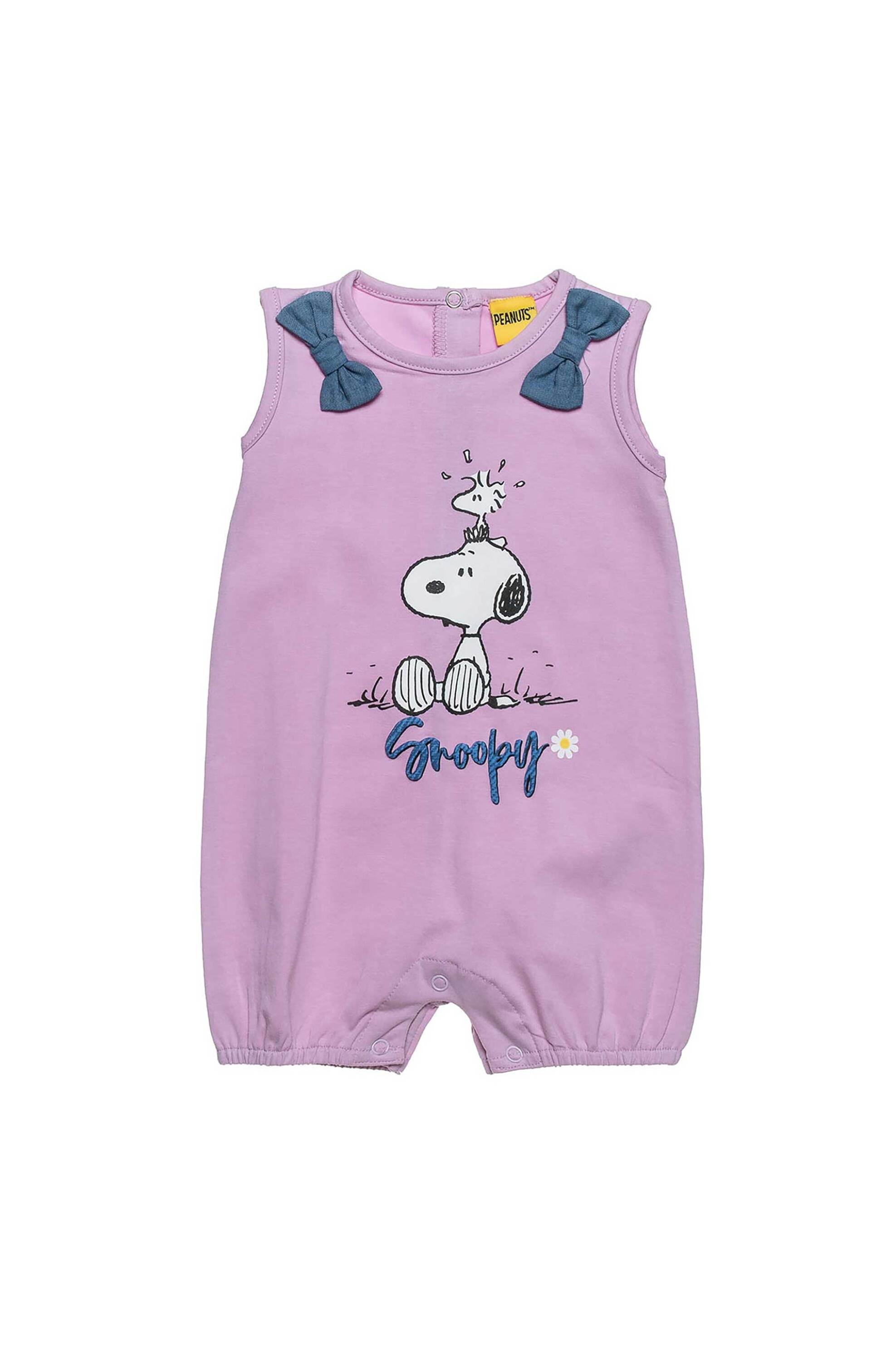 ALOUETTE Alouette βρεφικό φορμάκι με print με ανάγλυφα γράμματα "Snoopy" (1 - 12 μηνών) - 00580936 Λιλά