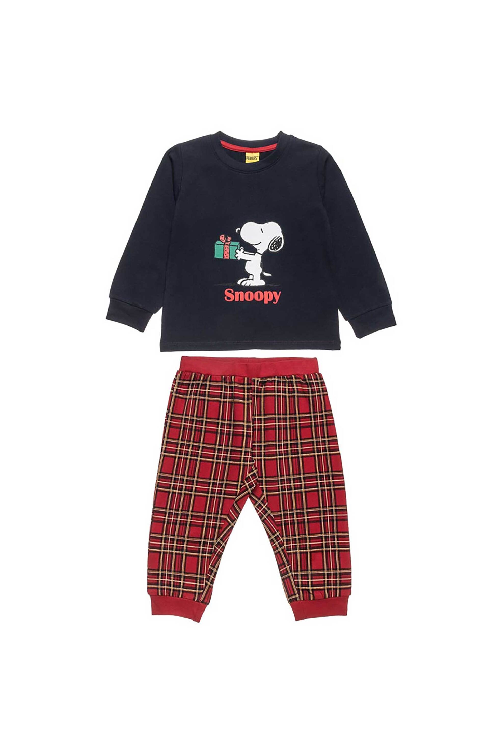 ALOUETTE Alouette παιδική πιτζάμα με print "Snoopy" και καρό σχέδιο (2 τεμάχια) - 00390208 Κόκκινο
