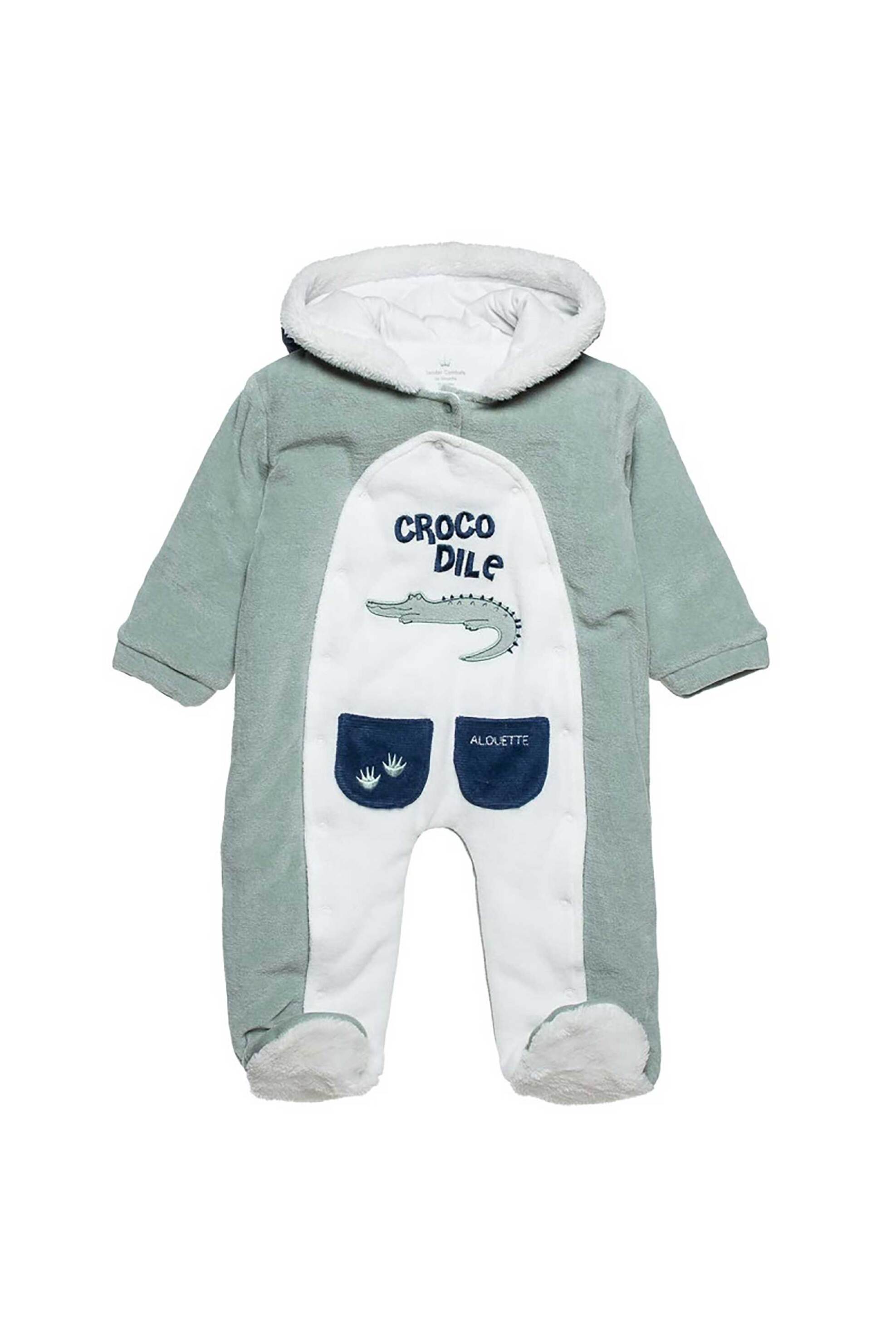 ALOUETTE Alouette βρεφικό φορμάκι εξόδου με κεντήματα και κουκούλα (1 - 12 μηνών) - 00481350 Σιελ