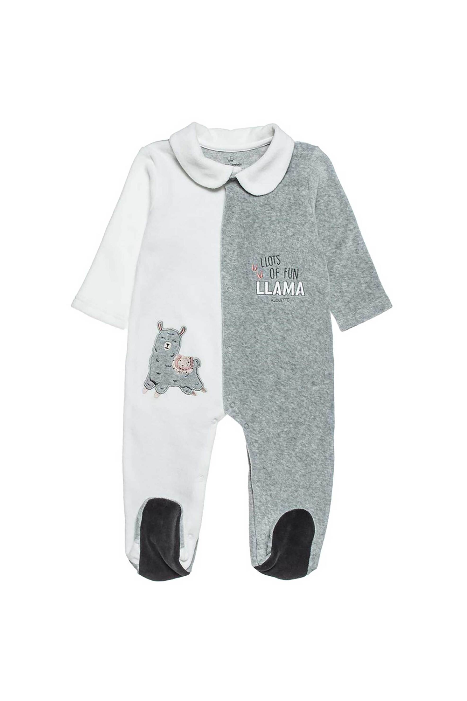 ALOUETTE Alouette βρεφικό φορμάκι βελουτέ με γιακά και κέντημα (1-12 μηνών) - 00481349 Γκρι