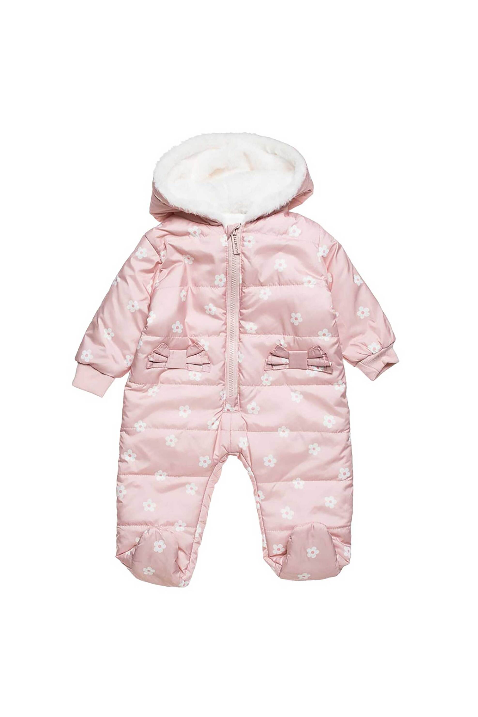 Alouette βρεφική φόρμα εξόδου με γούνινη κουκούλα και all-over print "Tender Comforts" (1-12 μηνών) - 00481353 Ροζ