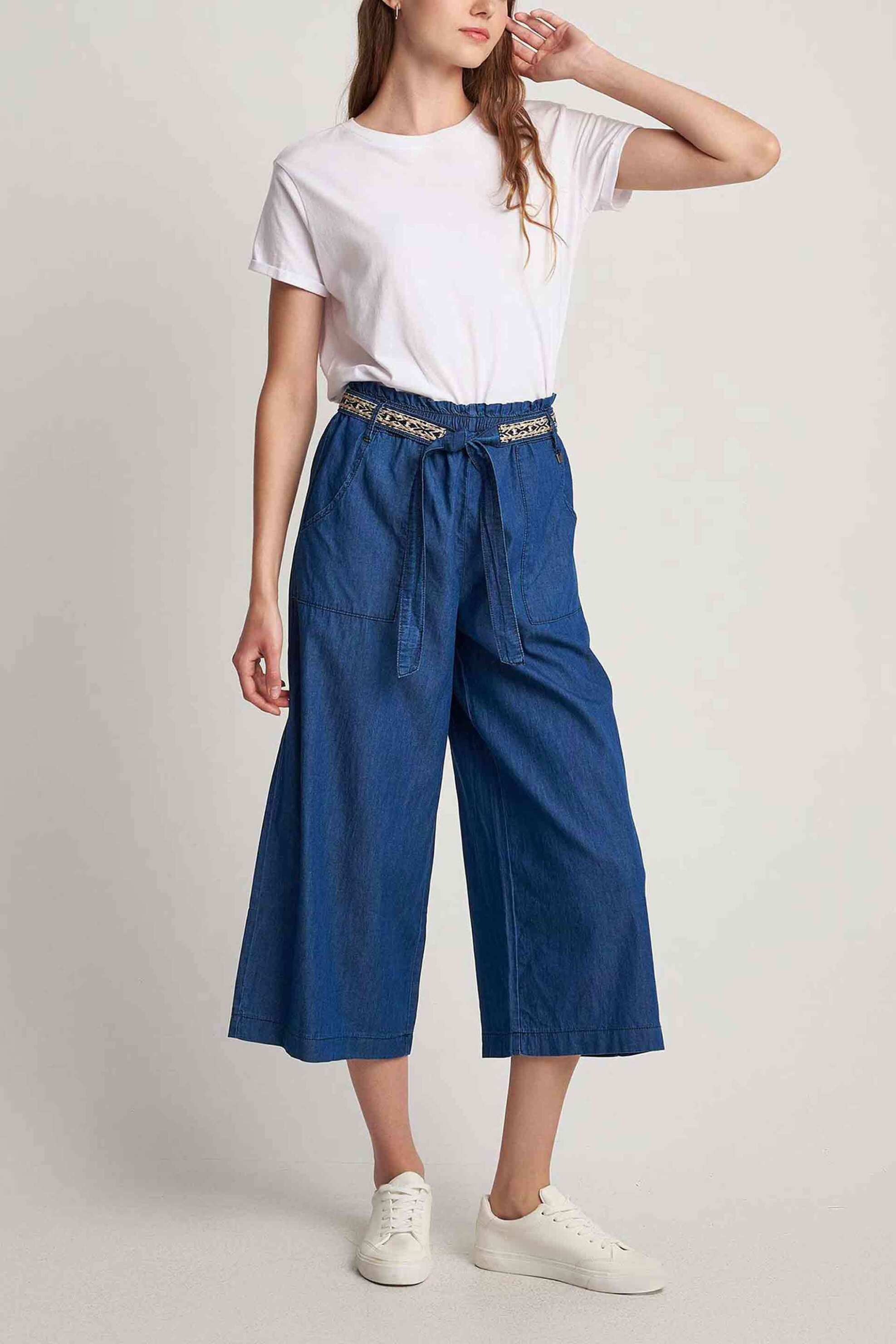  Attrattivo γυναικεία denim ζιπ κιλότ μονόχρωμη βαμβακερή με contrast ζώνη - 9918755 Denim Blue 2025