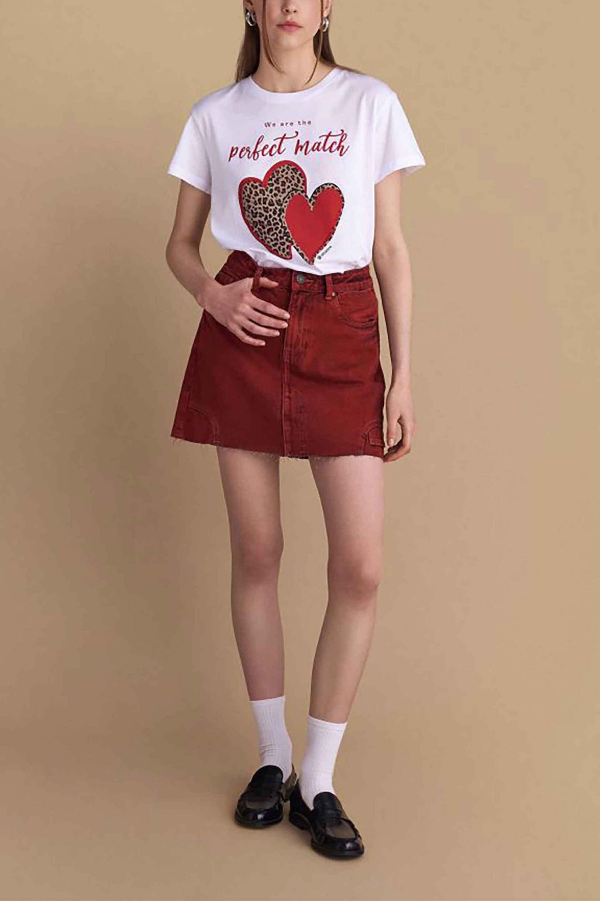 ATTRATTIVO Attrattivo γυναικεία φούστα mini denim με ξέφτια - 9920357 Κόκκινο