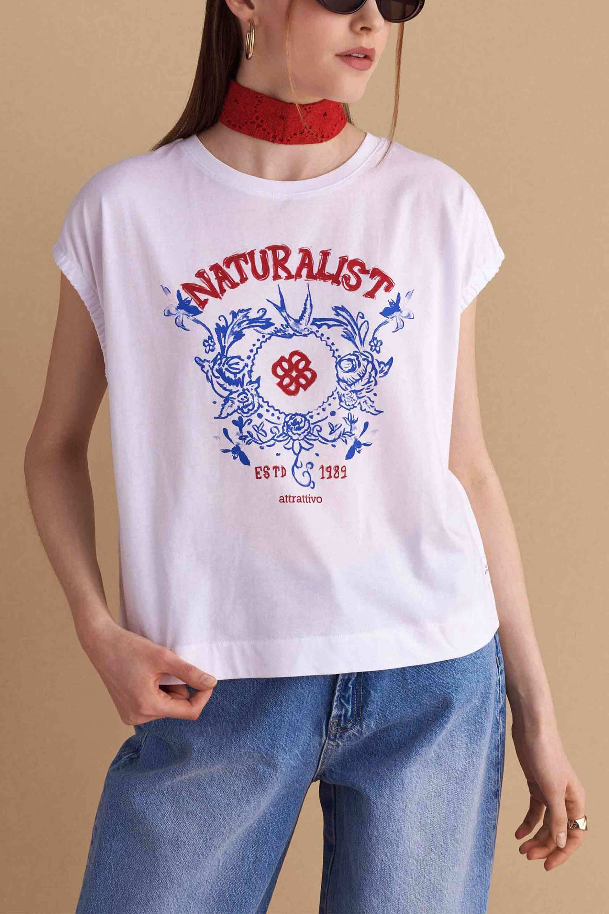  Attrattivo γυναικείο T-shirt με στάμπα - 9920900 Λευκό 2025