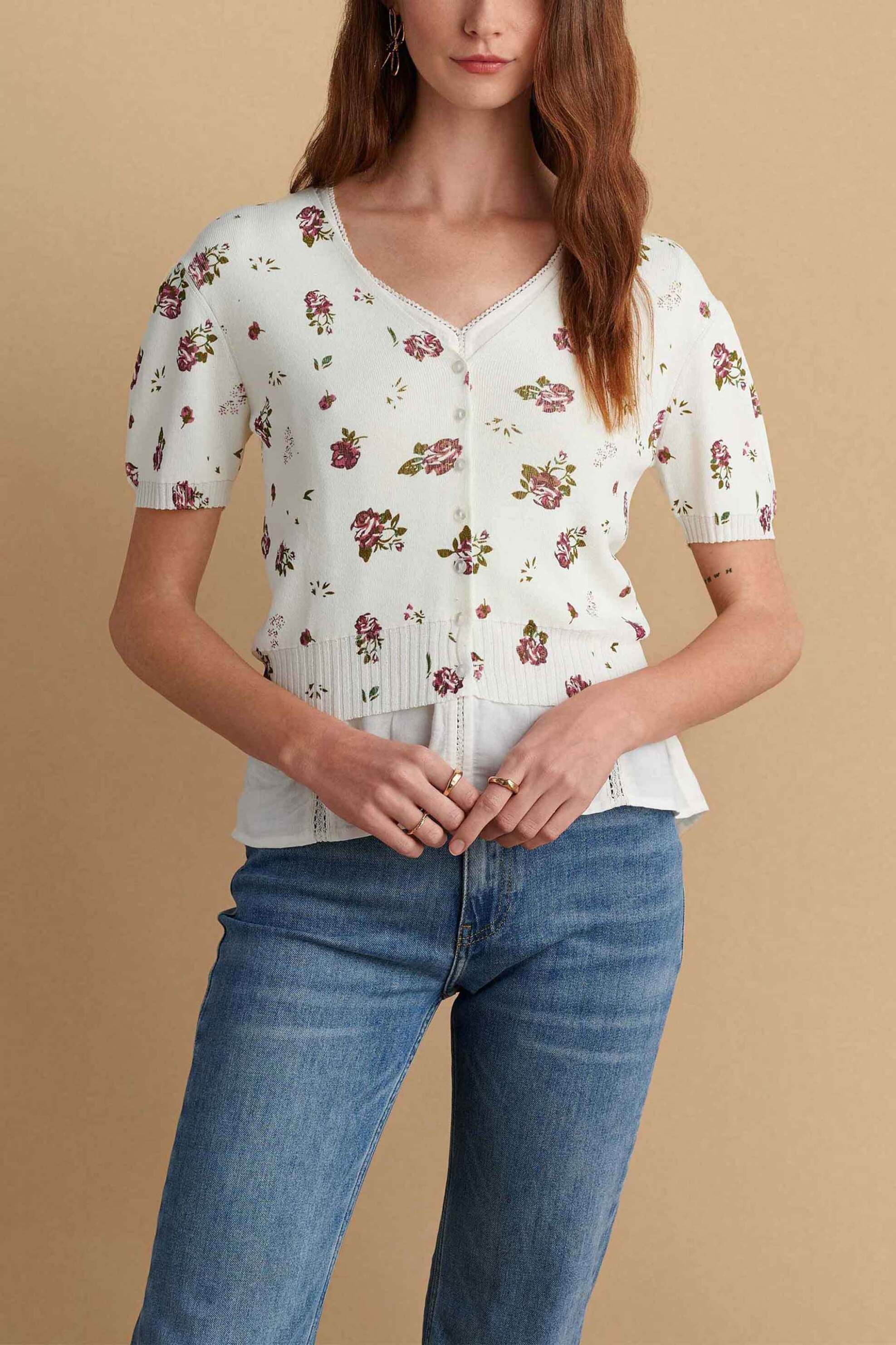ATTRATTIVO Attrattivo γυναικεία ζακέτα με all-over floral print - 9P22467 Λευκό
