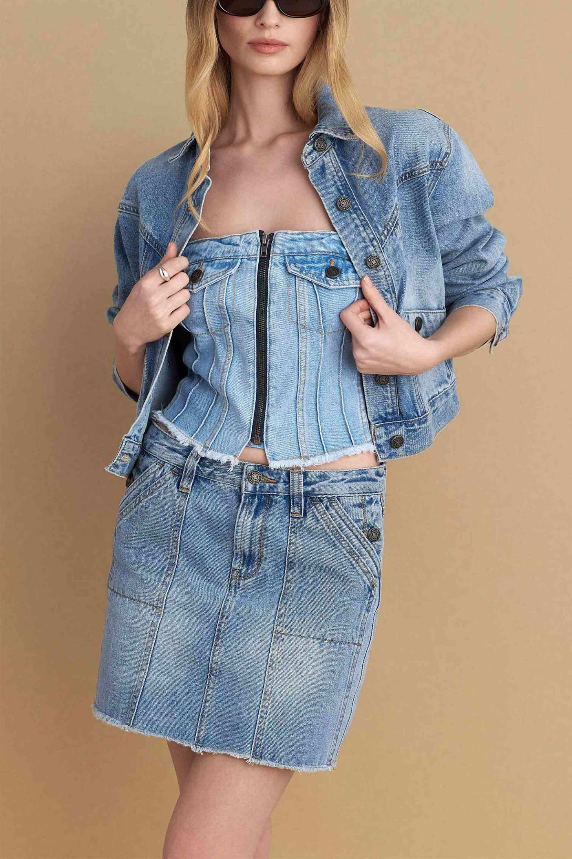 ATTRATTIVO Attrattivo γυναικείο denim στράπλες - 9920437 Denim Blue Ανοιχτό