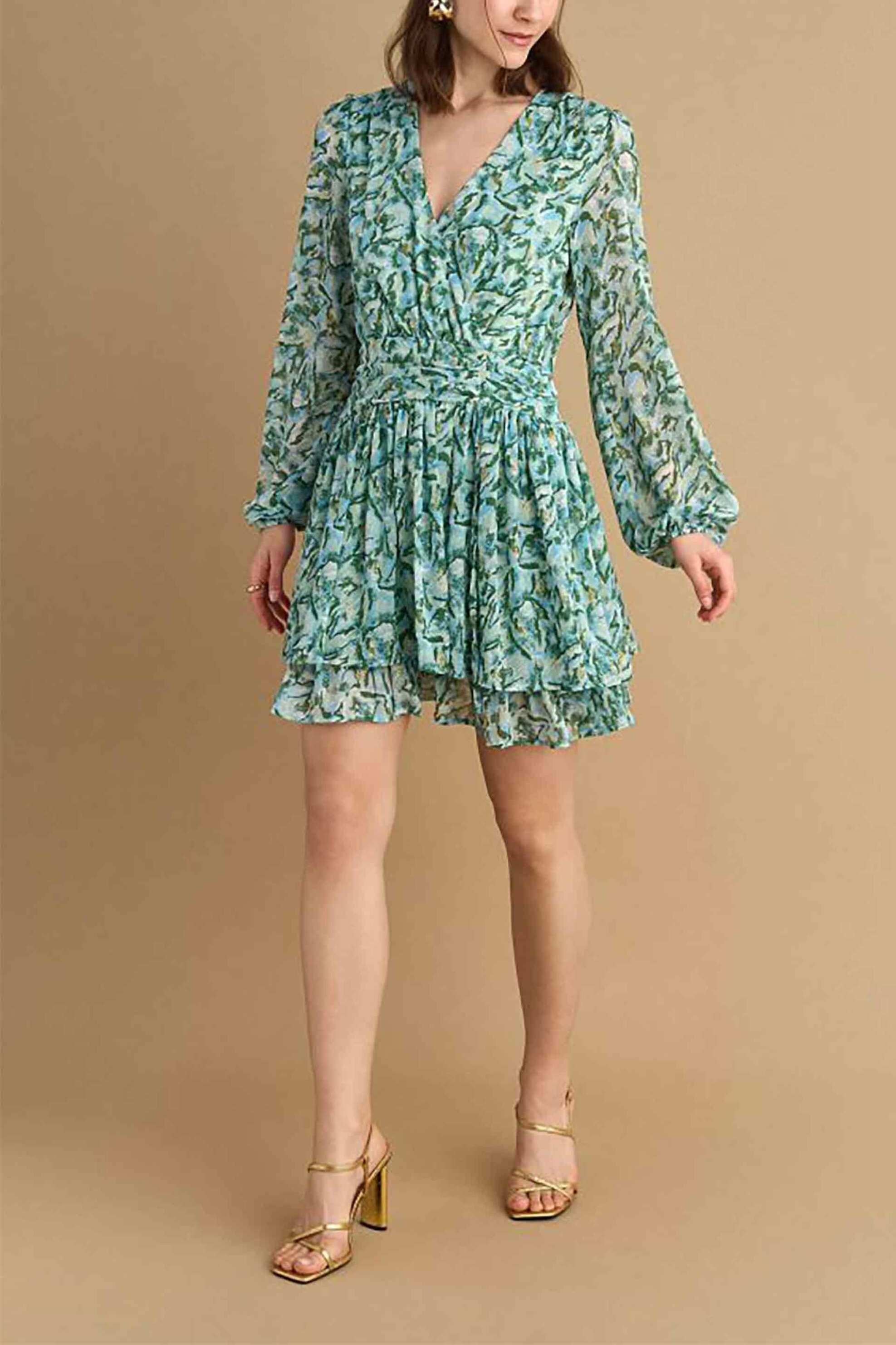 ATTRATTIVO Attrattivo γυναικείo mini φόρεμκα με all-over print και βολάν - 9920472 Πράσινο