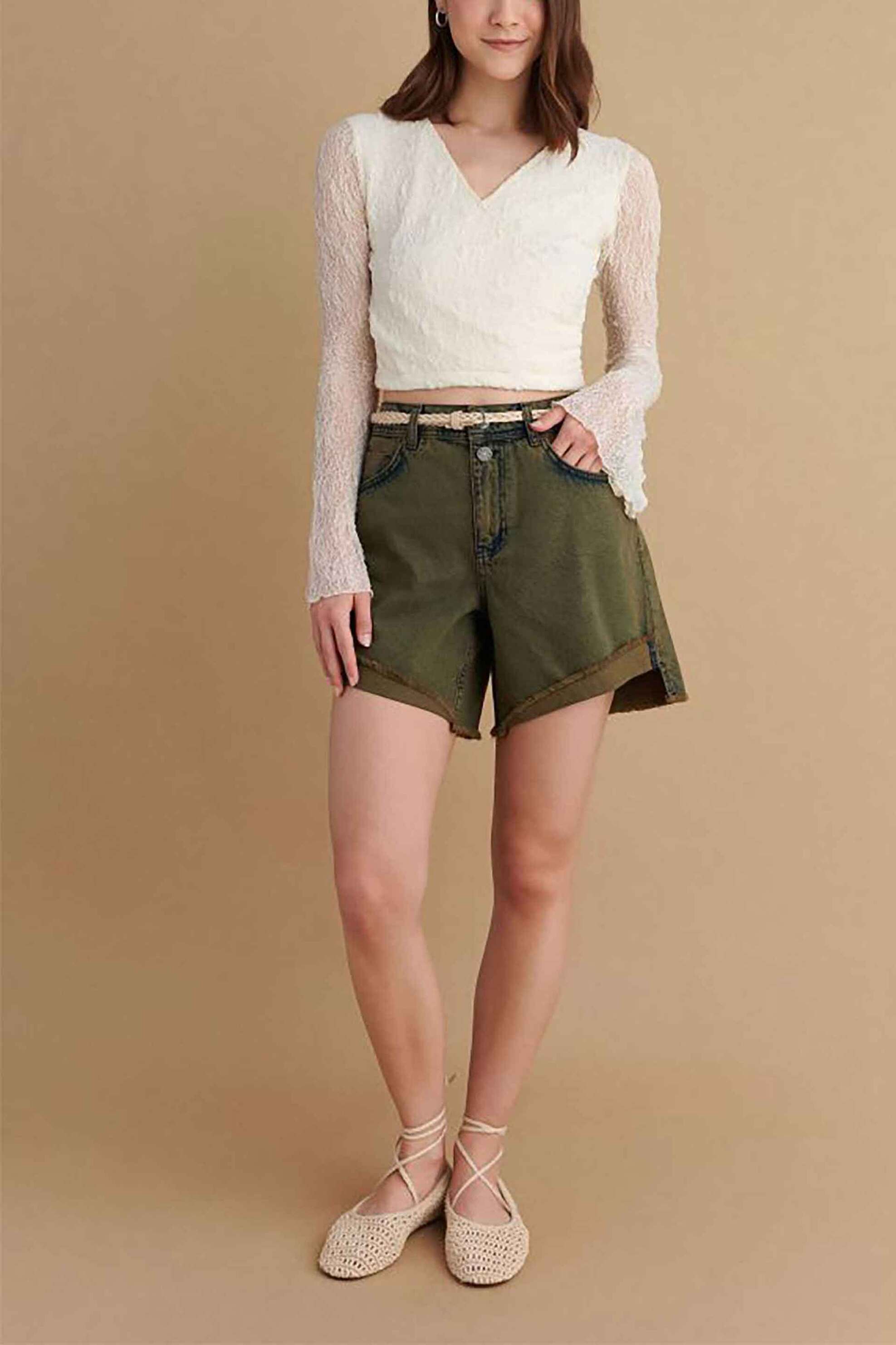 ATTRATTIVO Attrattivo γυναικείo denim σορτς - 9920979C Χακί