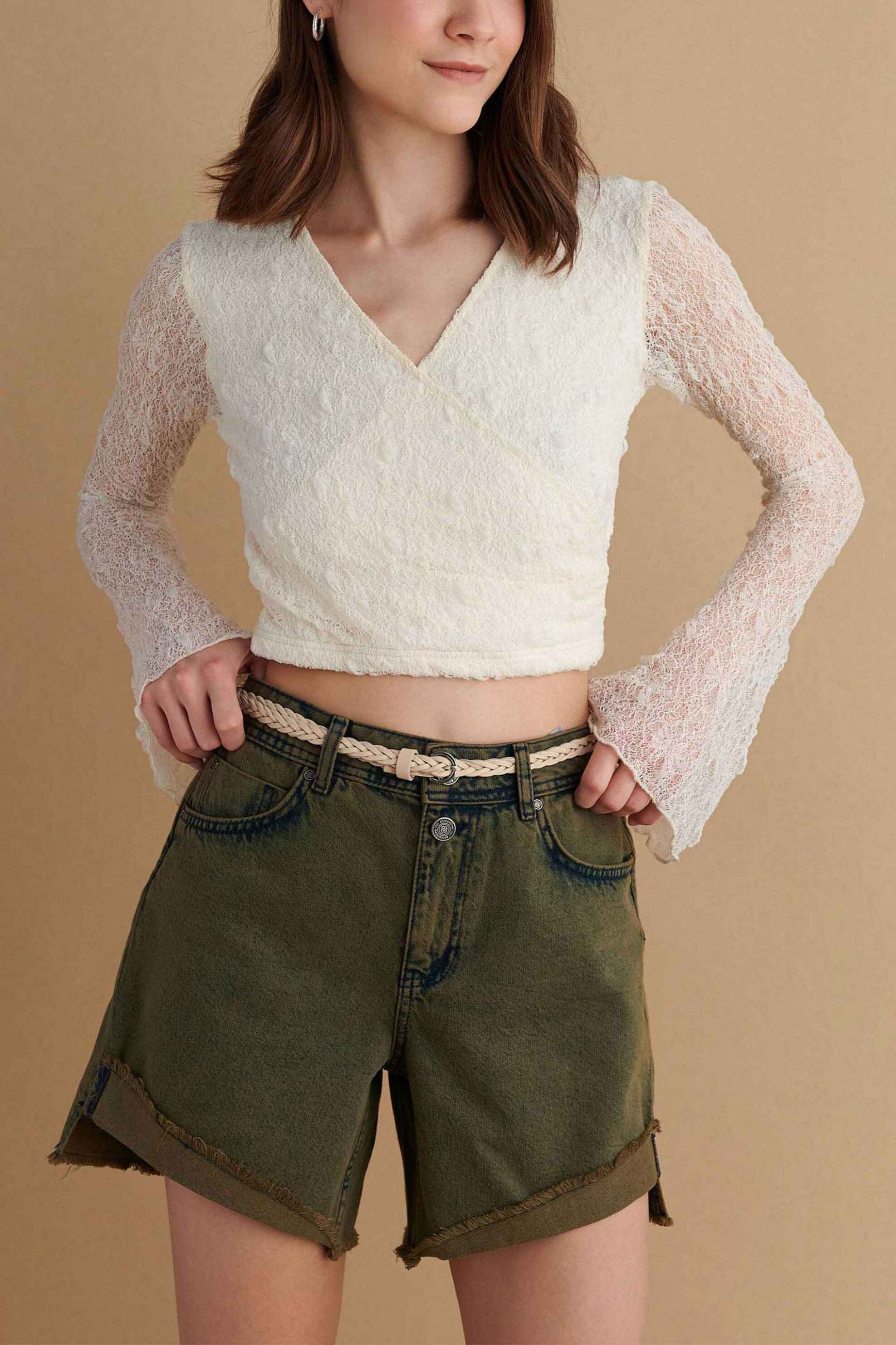 Attrattivo γυναικείo denim σορτς - 9920979C Χακί φωτογραφία