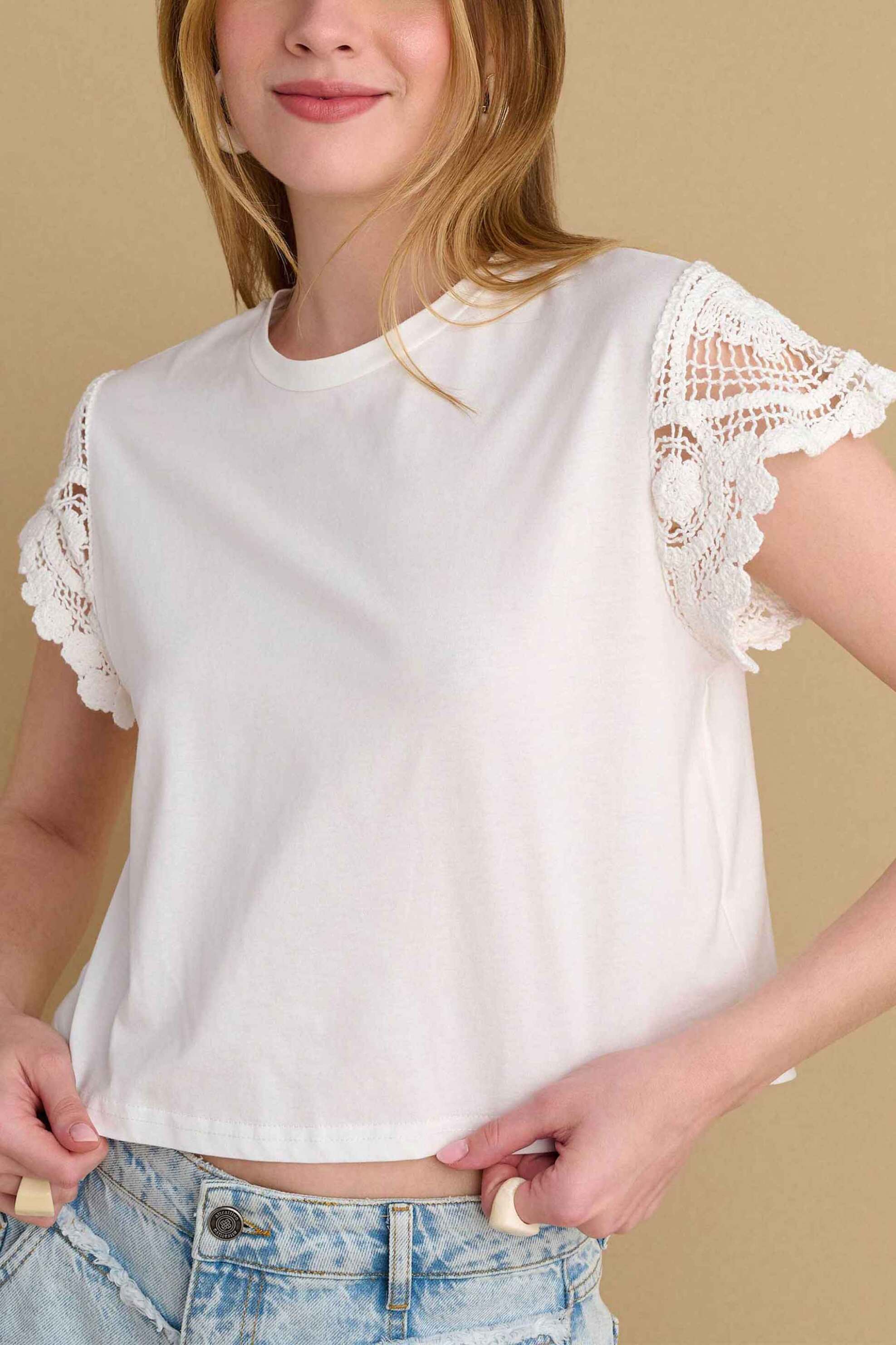ATTRATTIVO Attrattivo γυναικείο T-shirt με δαντέλα - 9920879 Λευκό