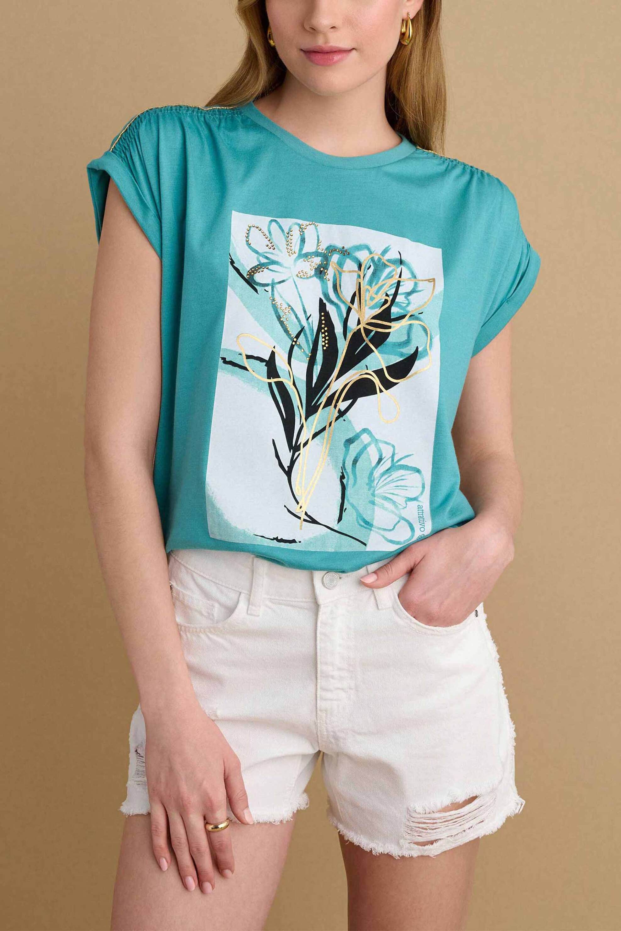 ATTRATTIVO Attrattivo γυναικείο T-shirt με graphic print - 9920885 Γαλάζιο