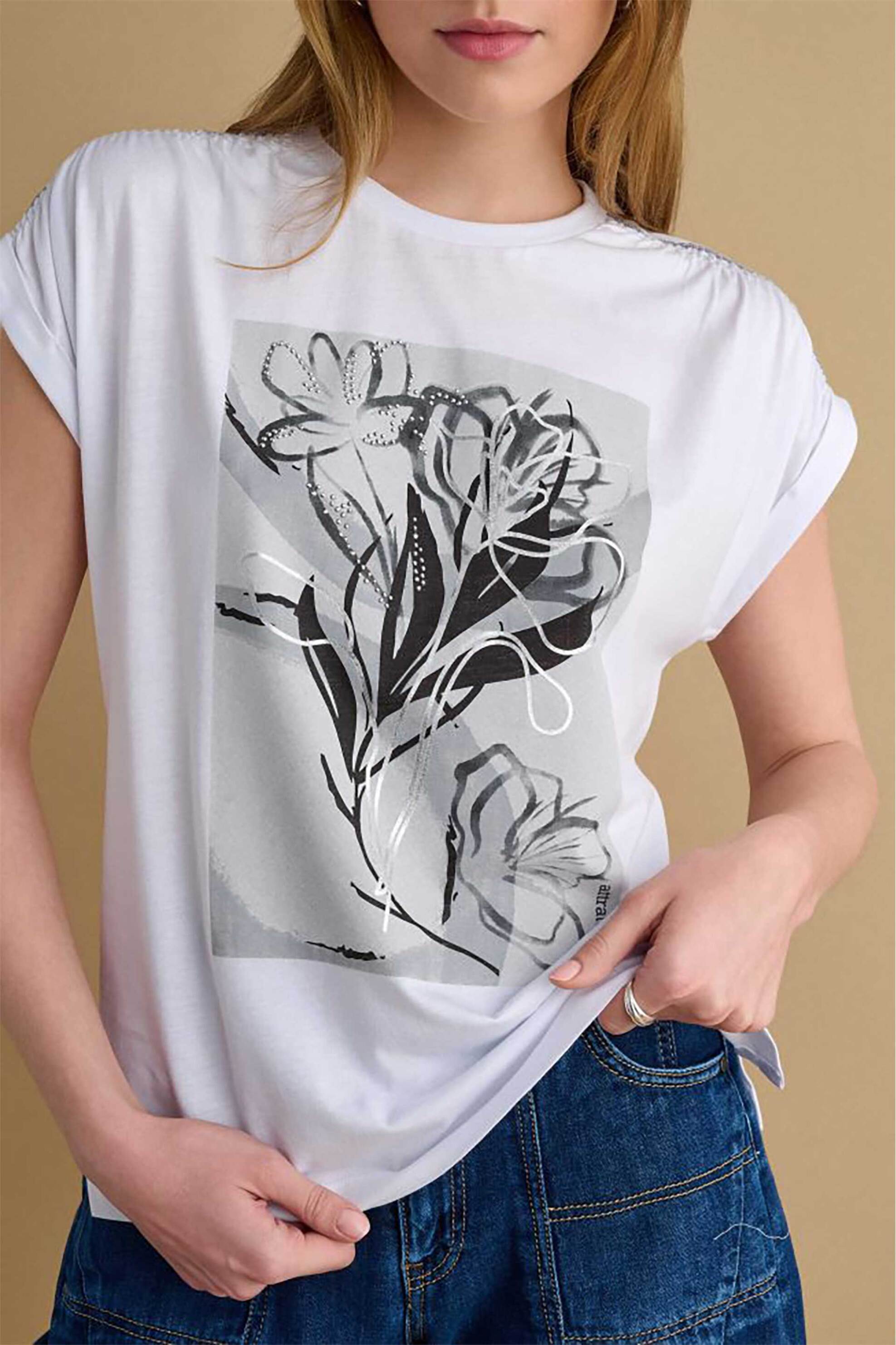 Attrattivo γυναικείο T-shirt με graphic print - 9920885 Λευκό φωτογραφία