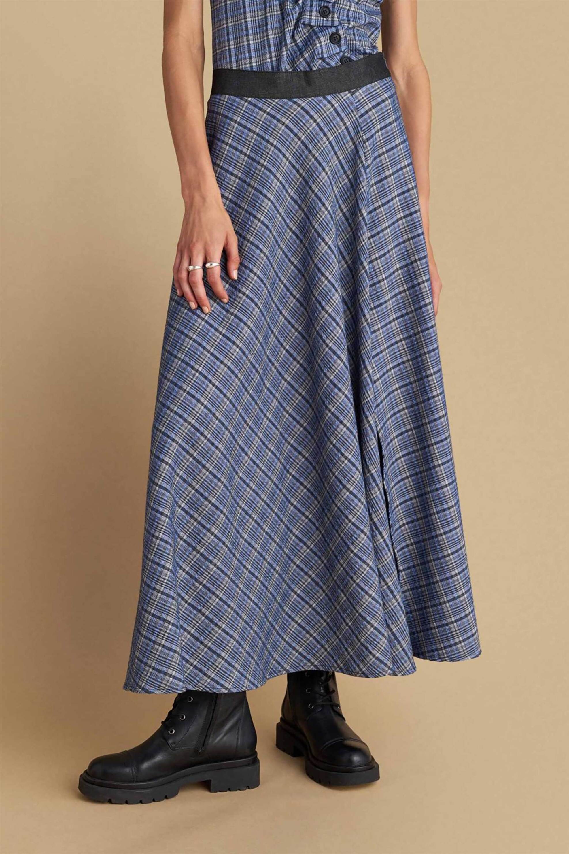 Attrativo γυναικεία maxi φούστα με καρό σχέδιο και άνοιγμα - 92008500 Μπλε Σκούρο φωτογραφία