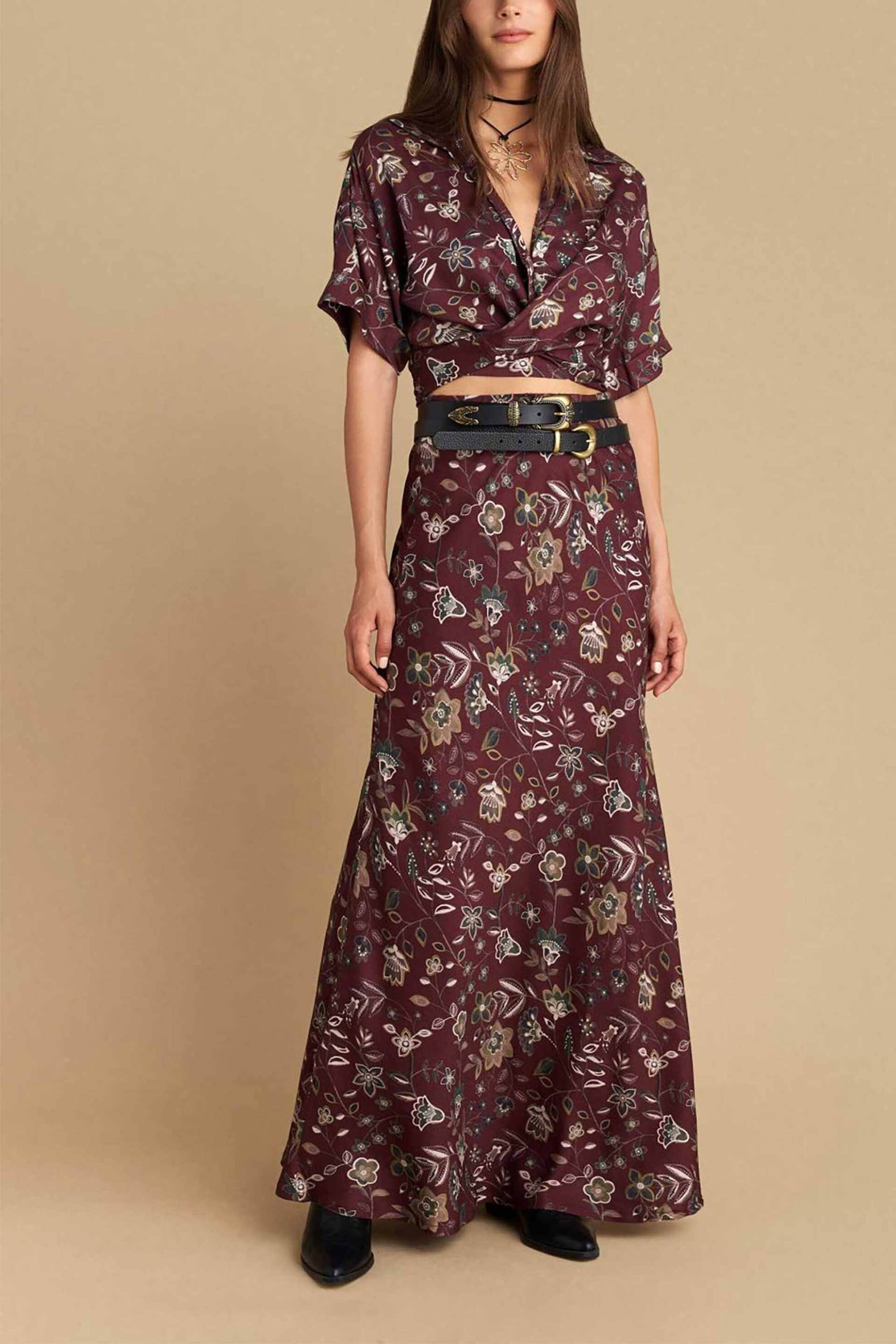 ATTRATTIVO Attrativo γυναικεία maxi φούστα με floral print - 9921752 Μπορντό