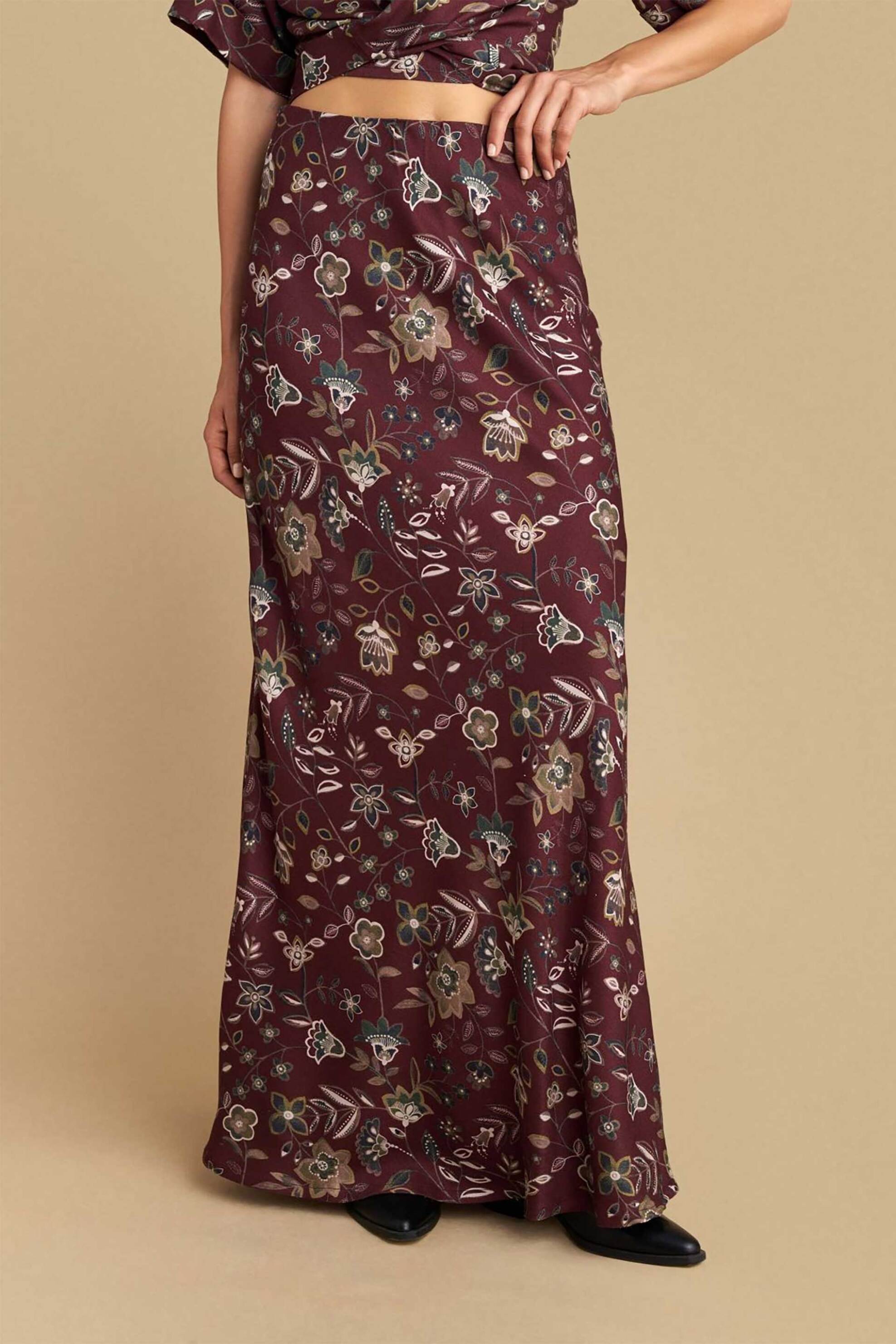 Attrativo γυναικεία maxi φούστα με floral print - 9921752 Μπορντό φωτογραφία