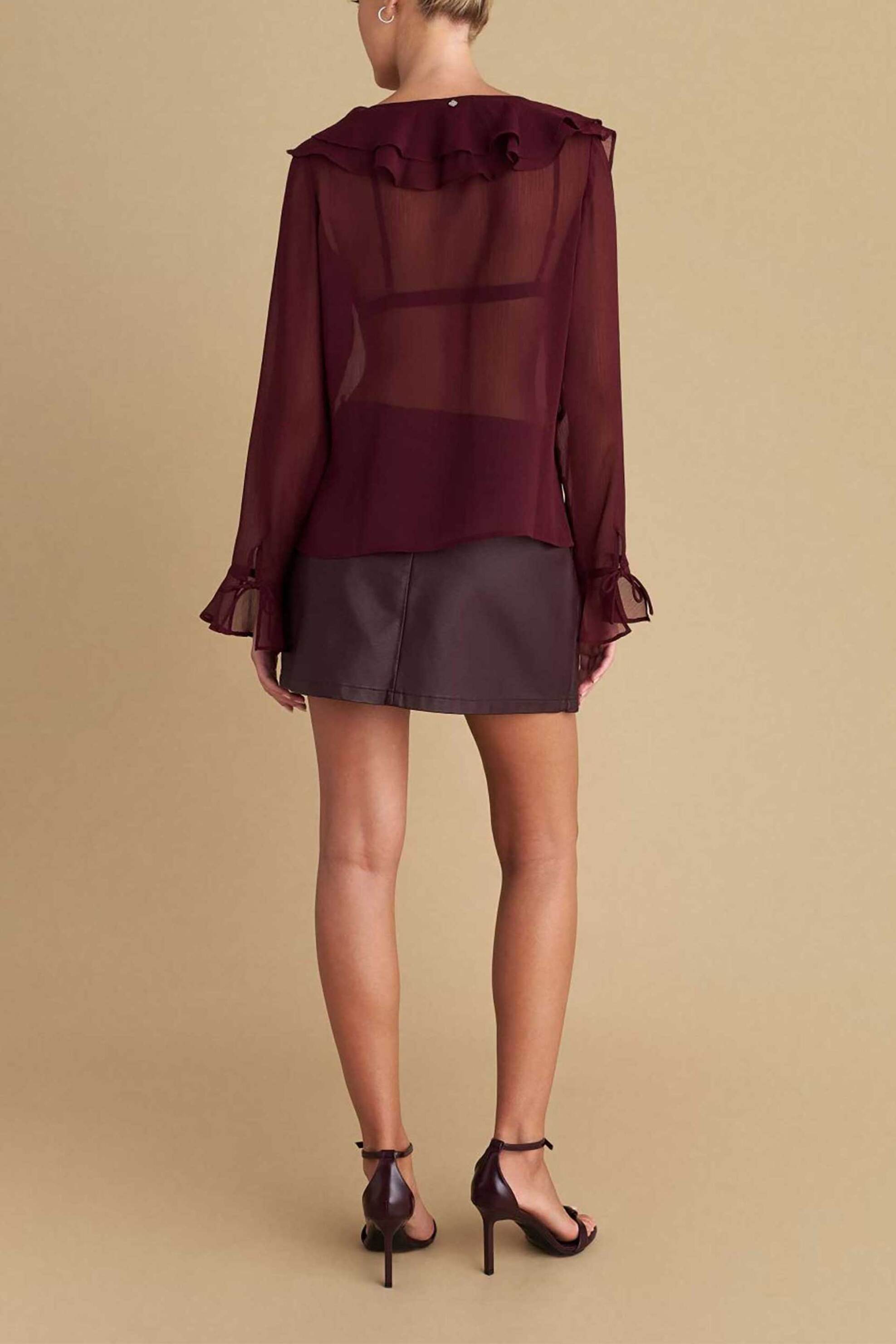 Attrativo γυναικείο τοπ με διαφάνεια και βολάν - 9922411 Μπορντό φωτογραφία