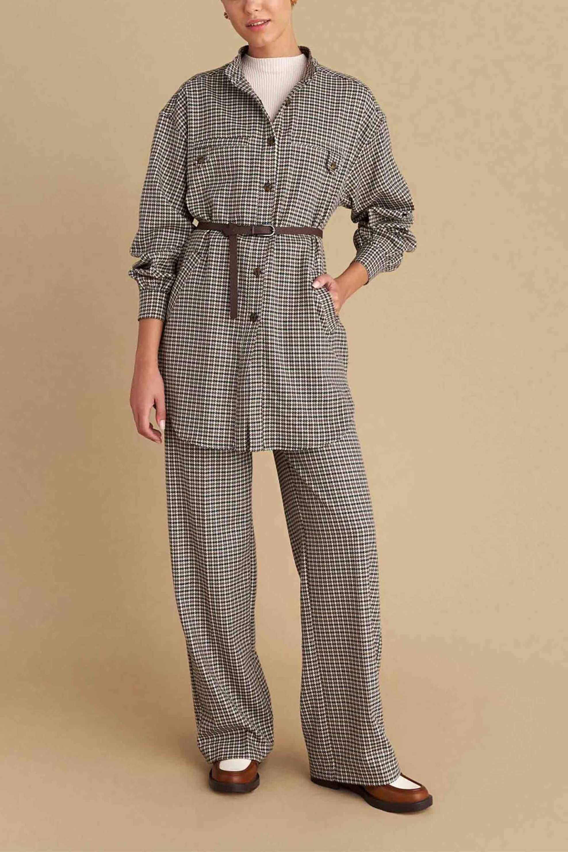 ATTRATTIVO Attrativo γυναικείο πουκάμισο με καρό σχέδιο και ζώνη - 92006608 Μαύρο