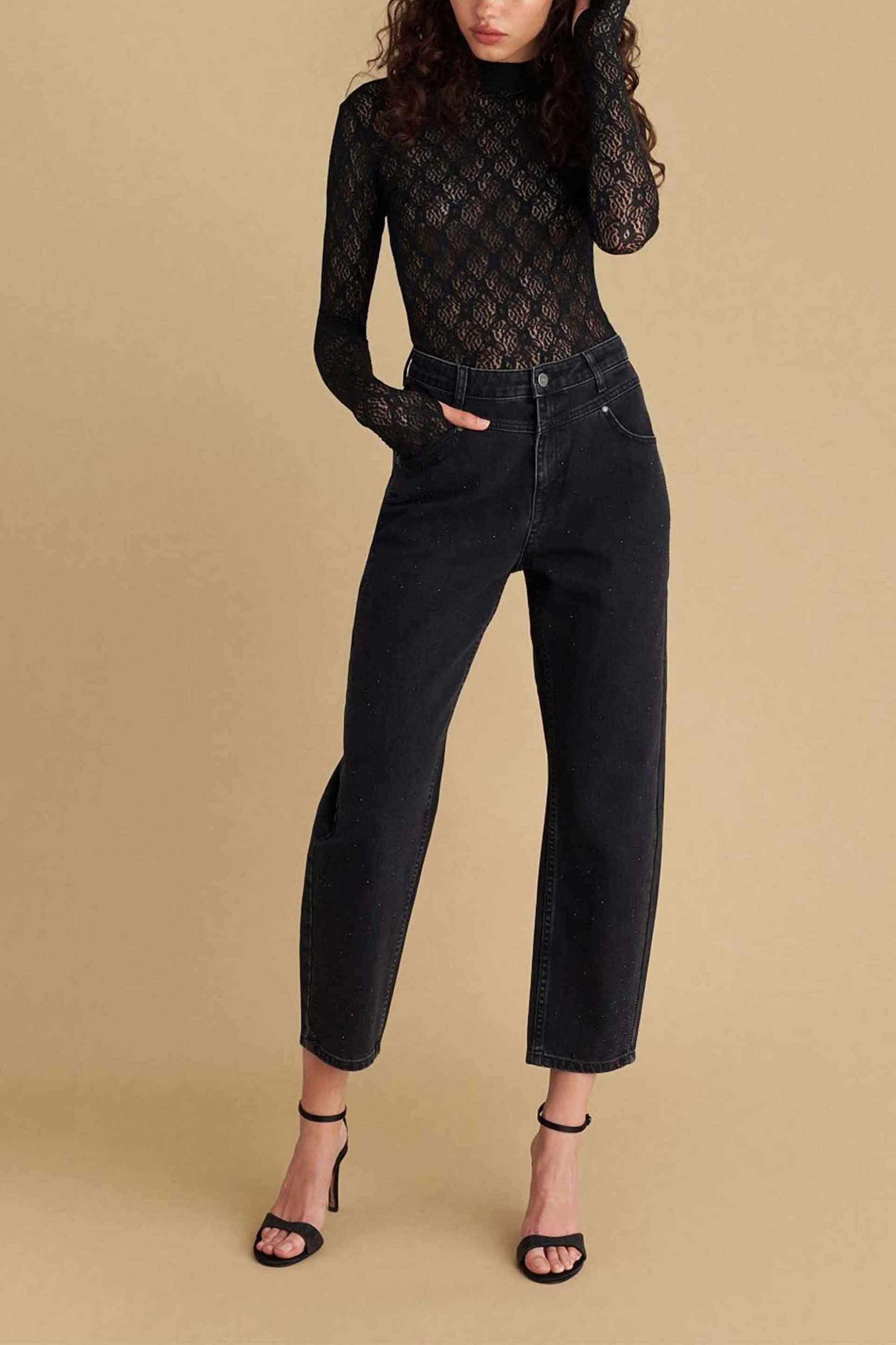 ATTRATTIVO Attrativo γυναικείο τζιν παντελόνι πεντάτσεπο Mom Fit - 9921640 Μαύρο