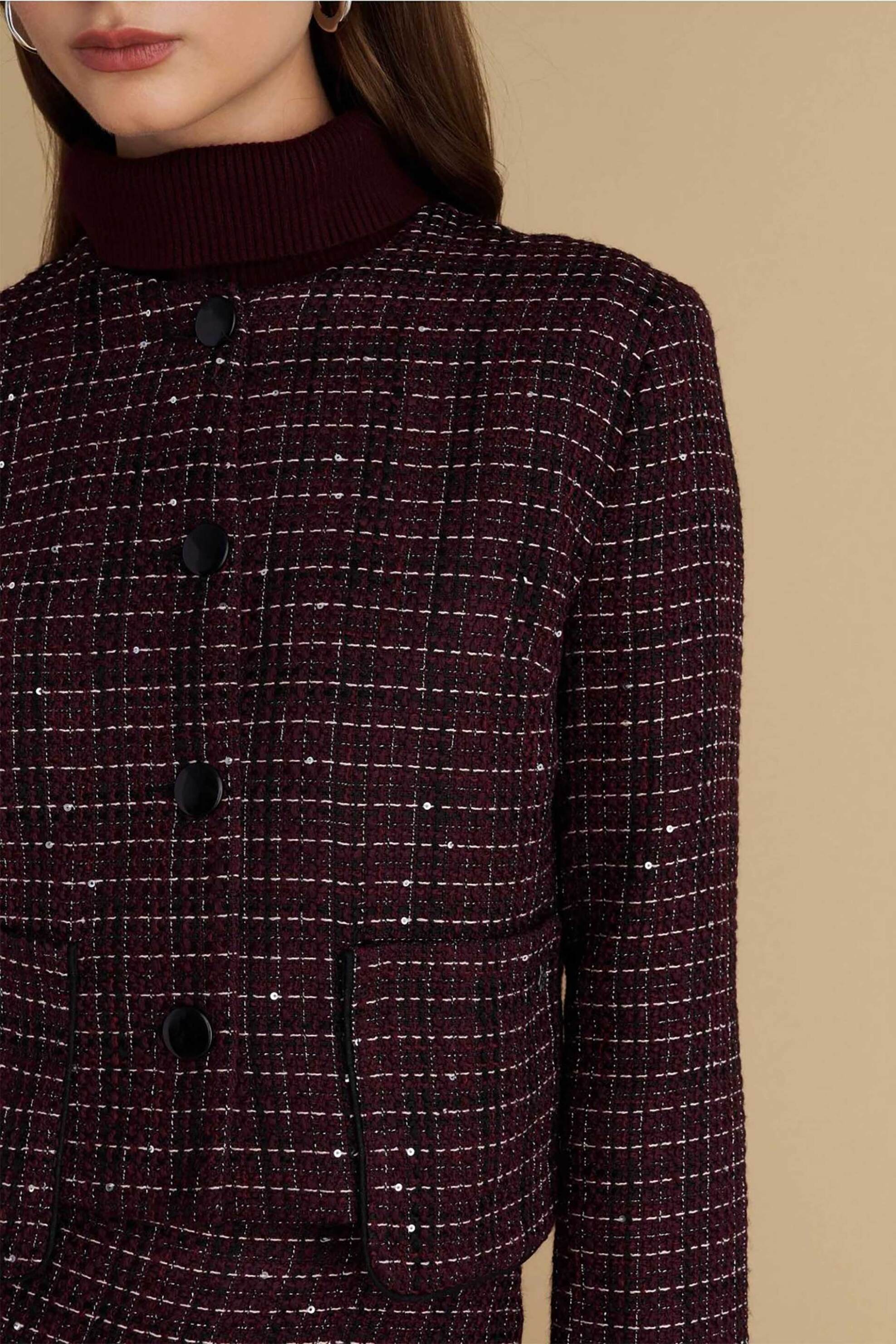 Attrativo γυναικείο σακάκι με καρό σχέδιο - 92214619 Μπορντό φωτογραφία