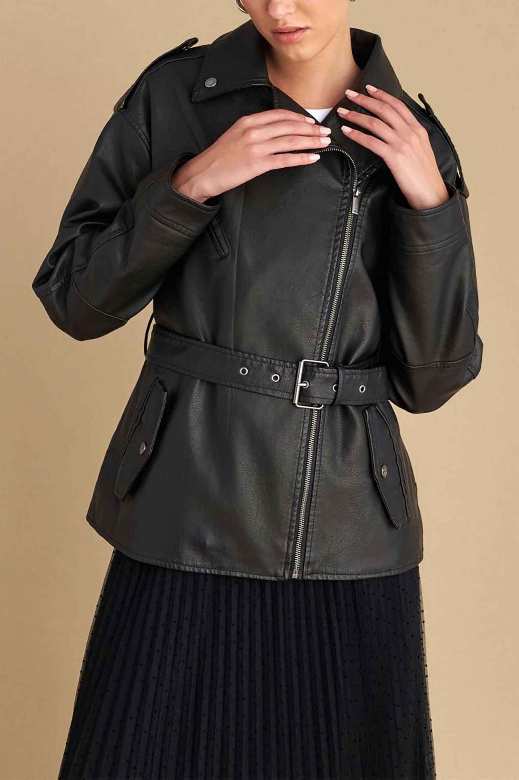 ATTRATTIVO Attrativo γυναικείο jacket με ζώνη faux leather - 9921733 Μαύρο