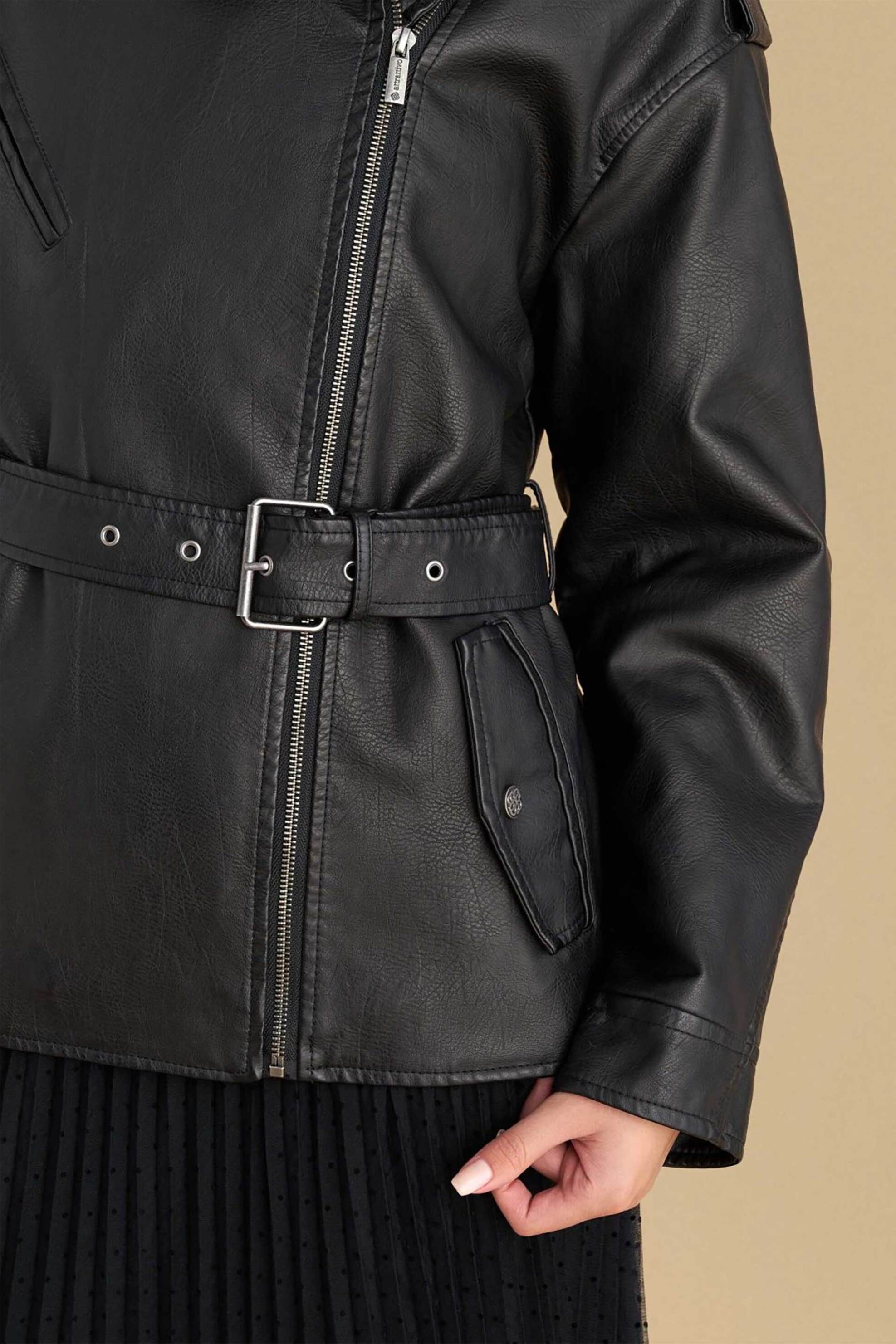 Attrativo γυναικείο jacket με ζώνη faux leather - 9921733 Μαύρο φωτογραφία
