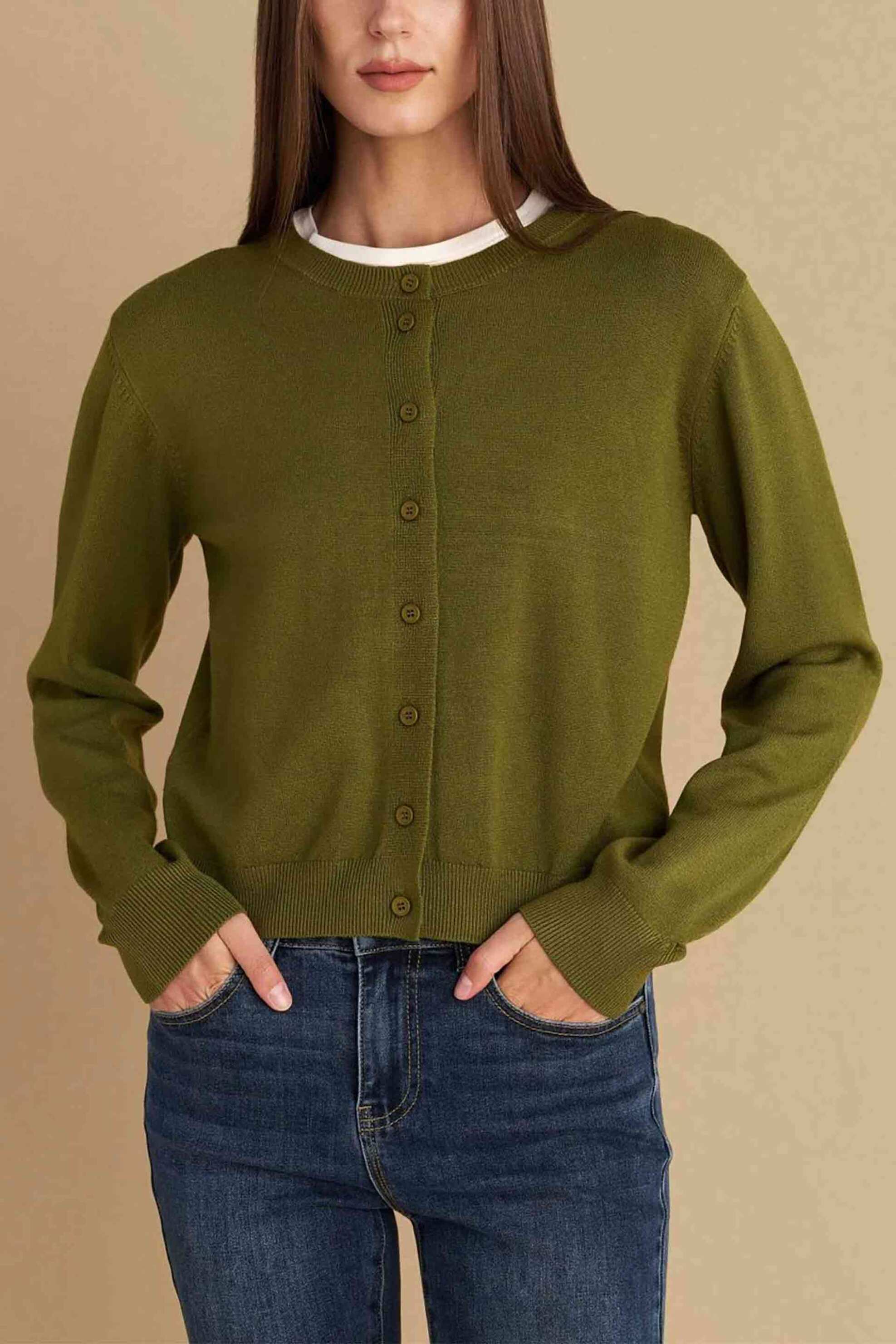 ATTRATTIVO Attrativo γυναικεία πλεκτή ζακέτα - 9P22813A Λαδί