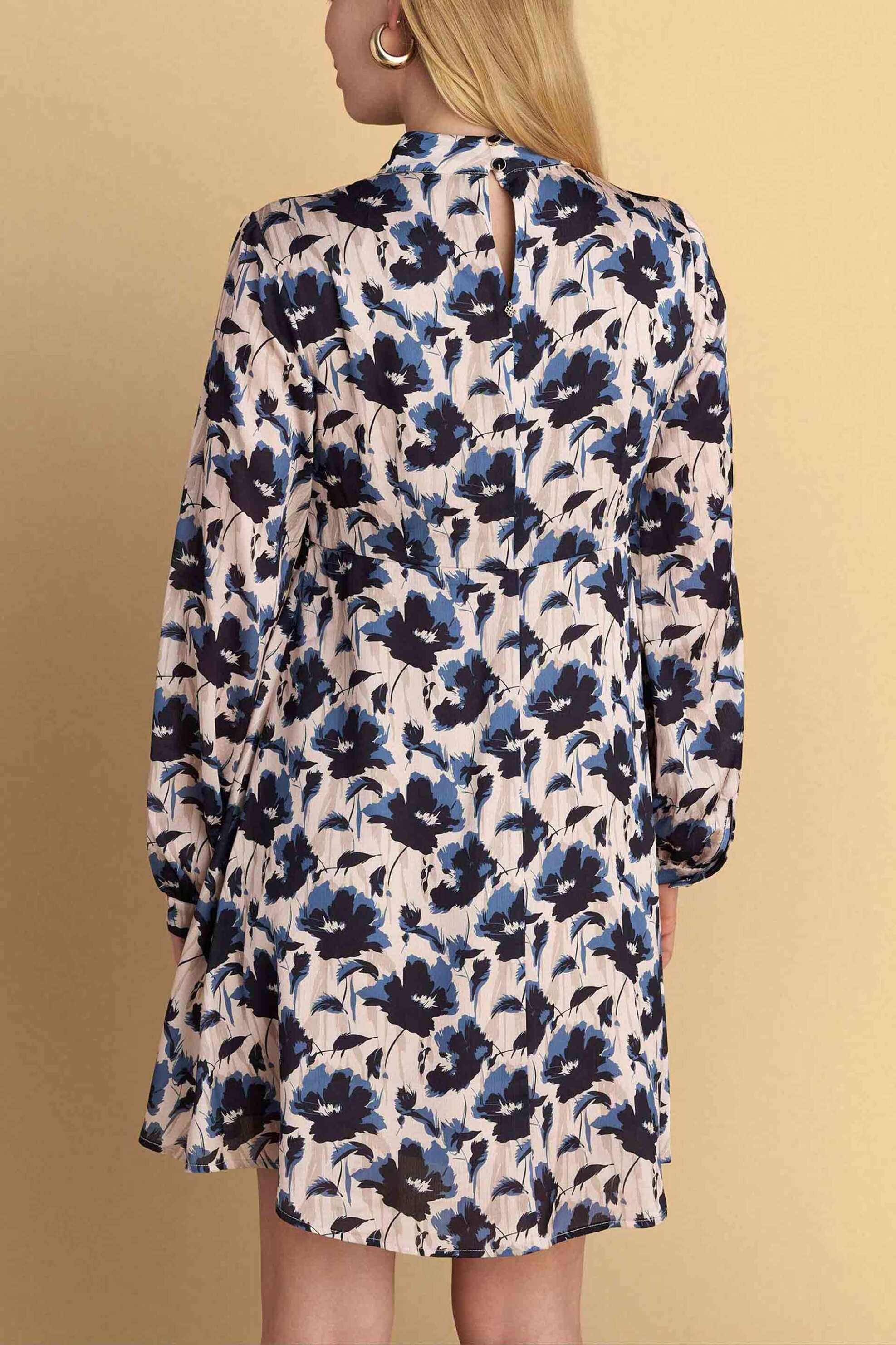 Attrativo Γυναικείo Mini Φόρεμα με Floral Print Και Σατέν Υφή - 9921853 Μπλε