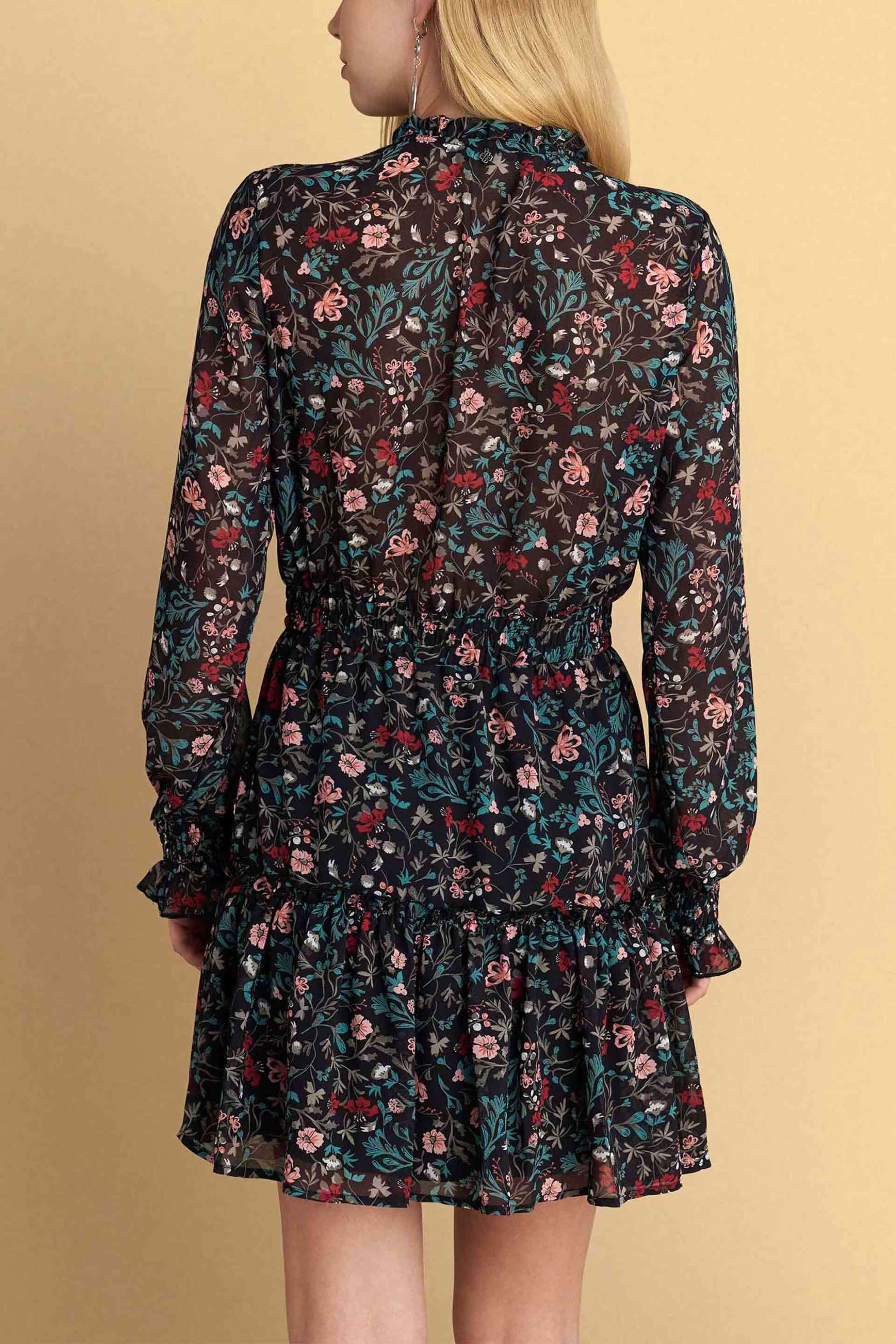 Attrativo Γυναικείo Mini Φόρεμα με Floral Print - 9922926 Μαύρο