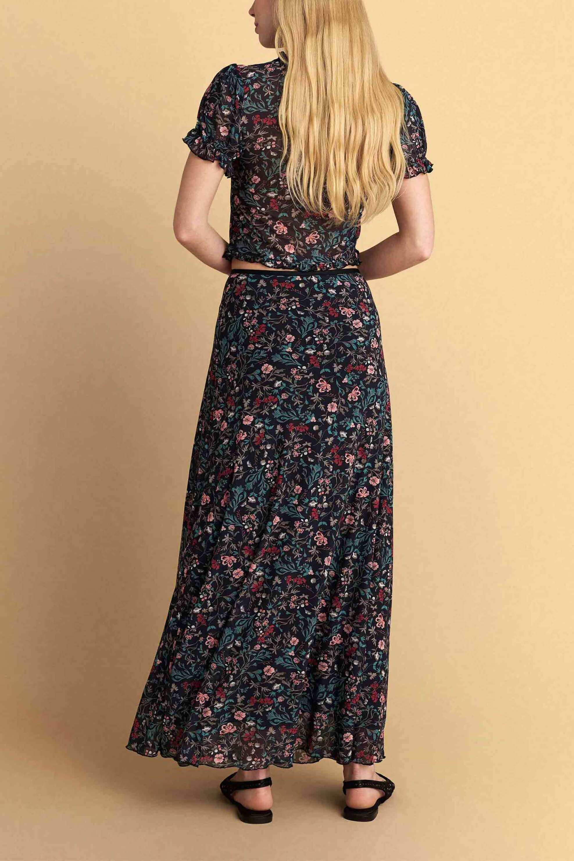 Attrativo Γυναικεία Maxi Φούστα με Floral Print - 9922928 Μαύρο
