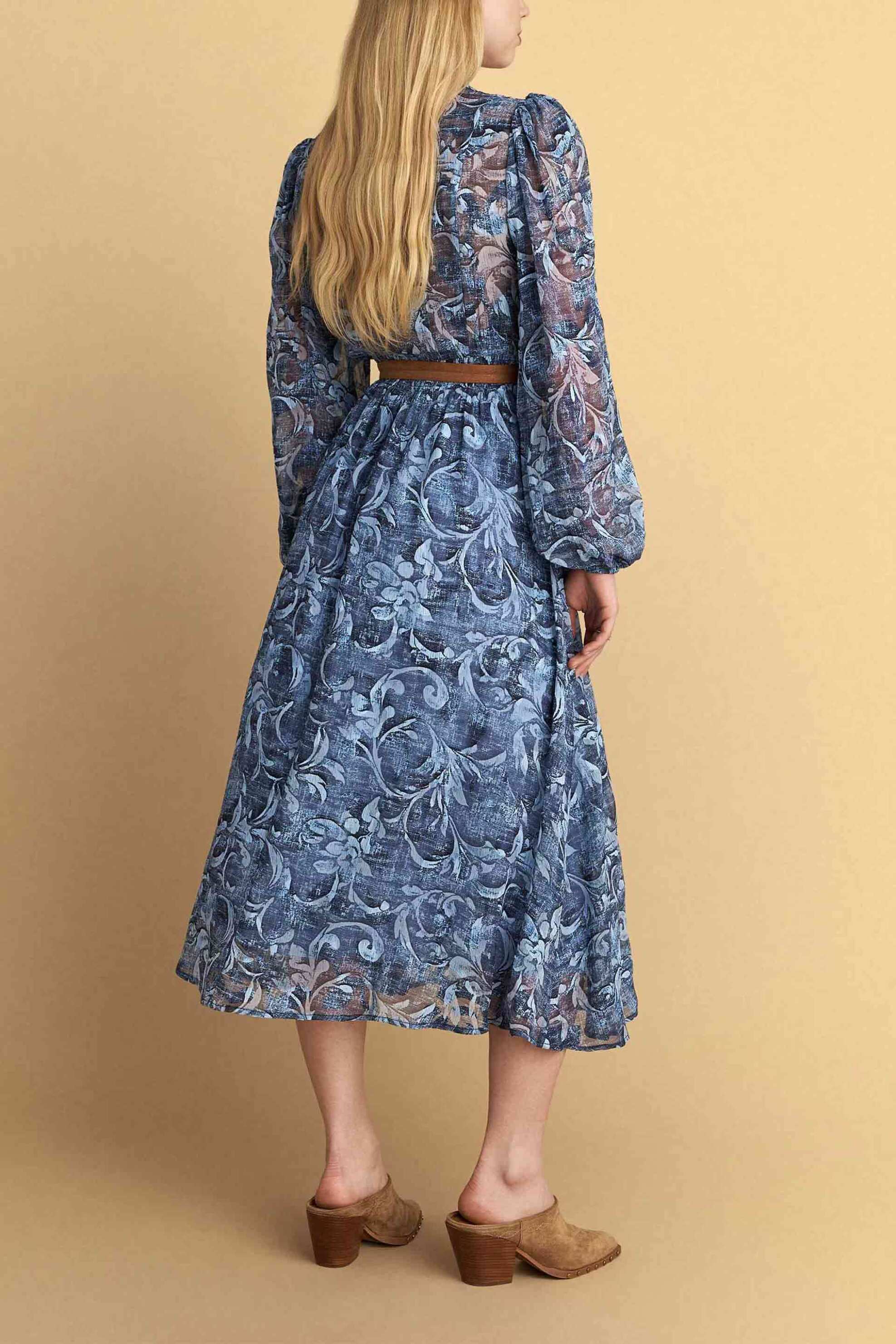 Attrattivo Γυναικείο Midi Φόρεμα με Floral Print - 9922923 Μπλε Σκούρο