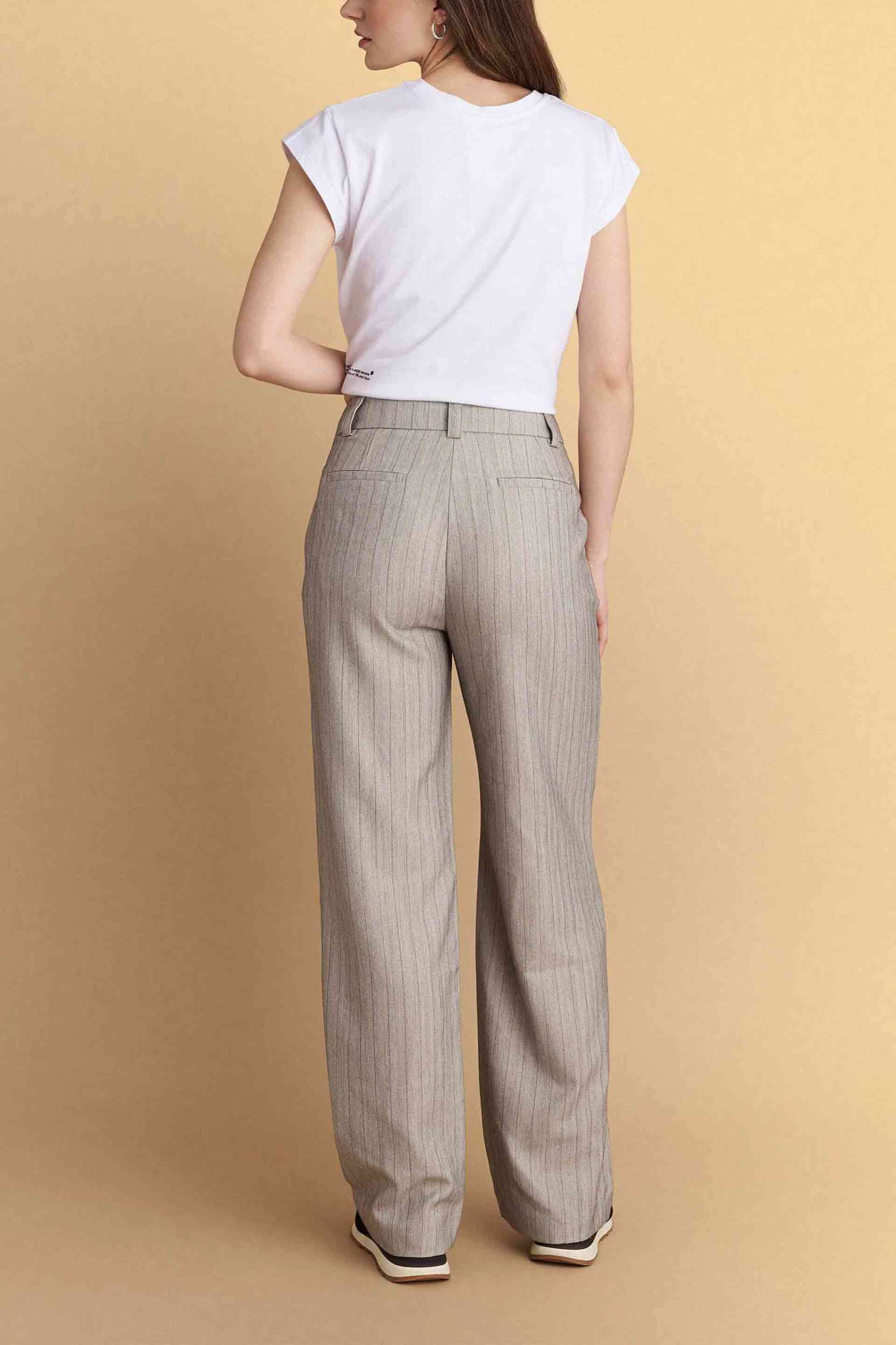 Attrativo Γυναικείο Παντελόνι με Ριγέ Σχέδιο Straight Fit - 9922995 Μπεζ