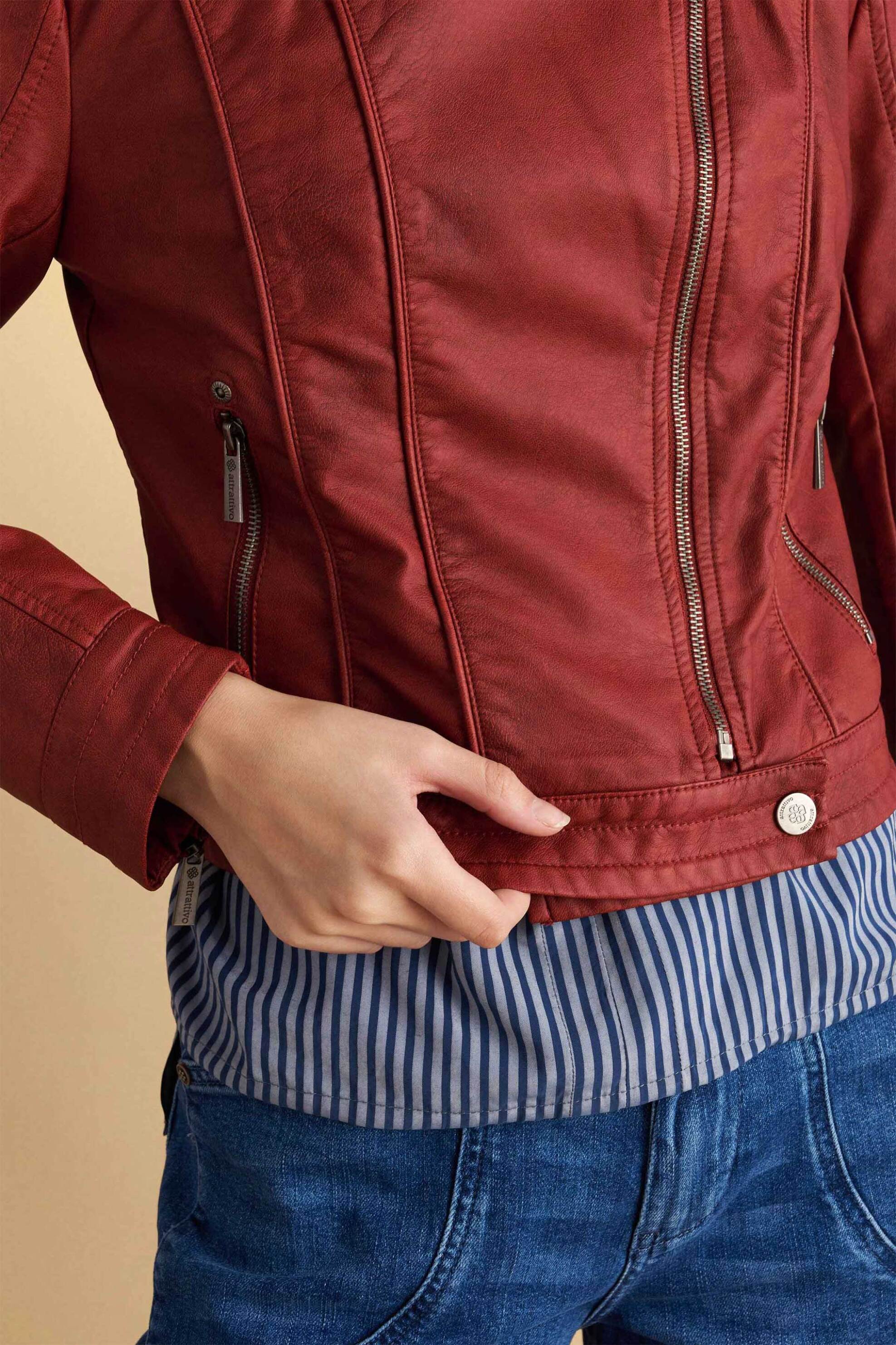 Attrattivo γυναικείο jacket biker faux δέρμα - 9922939 Κόκκινο φωτογραφία