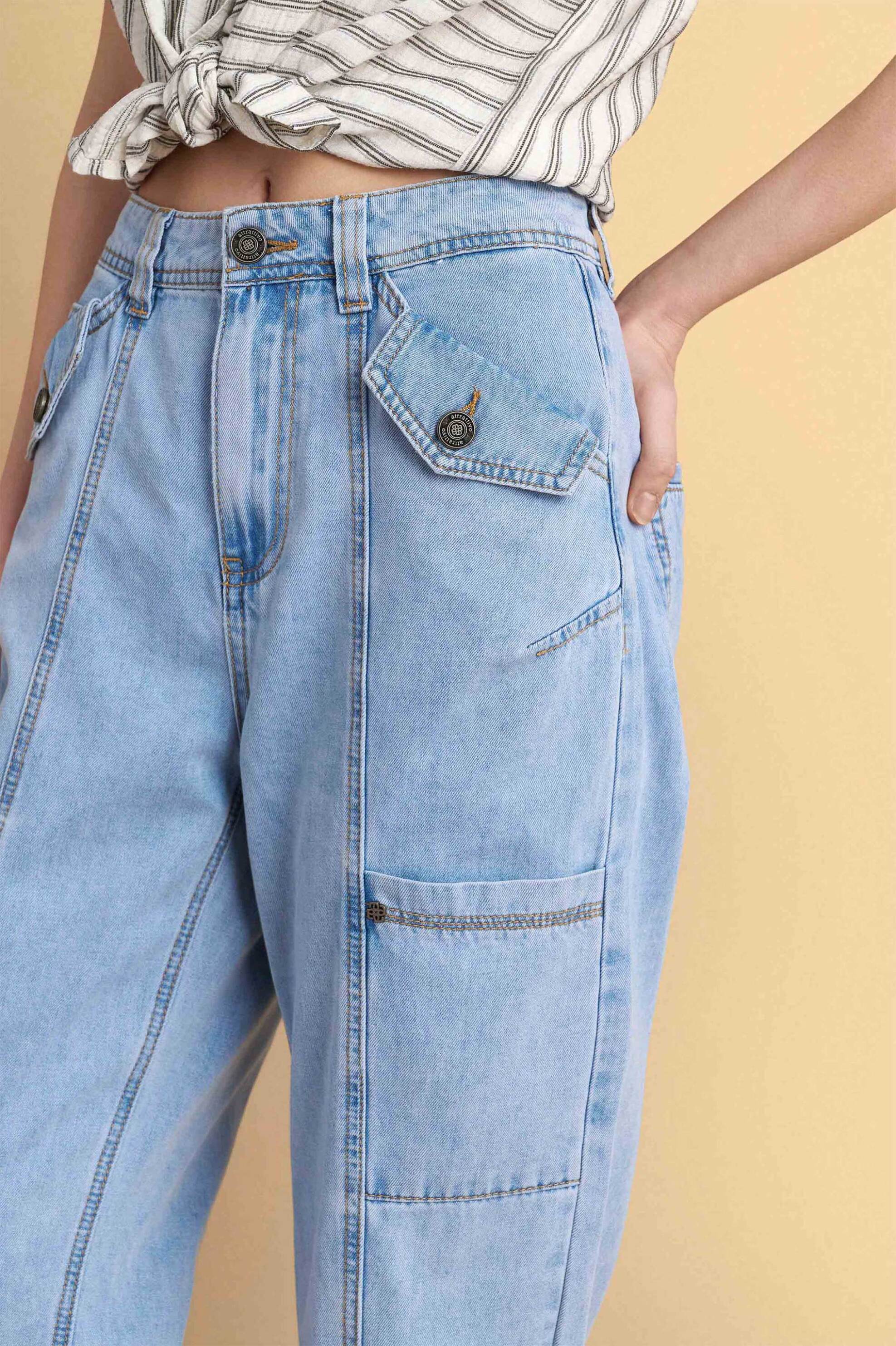 Attrativo γυναικείο τζιν παντελόνι Barrel Leg - 9922951 Denim Blue Ανοιχτό